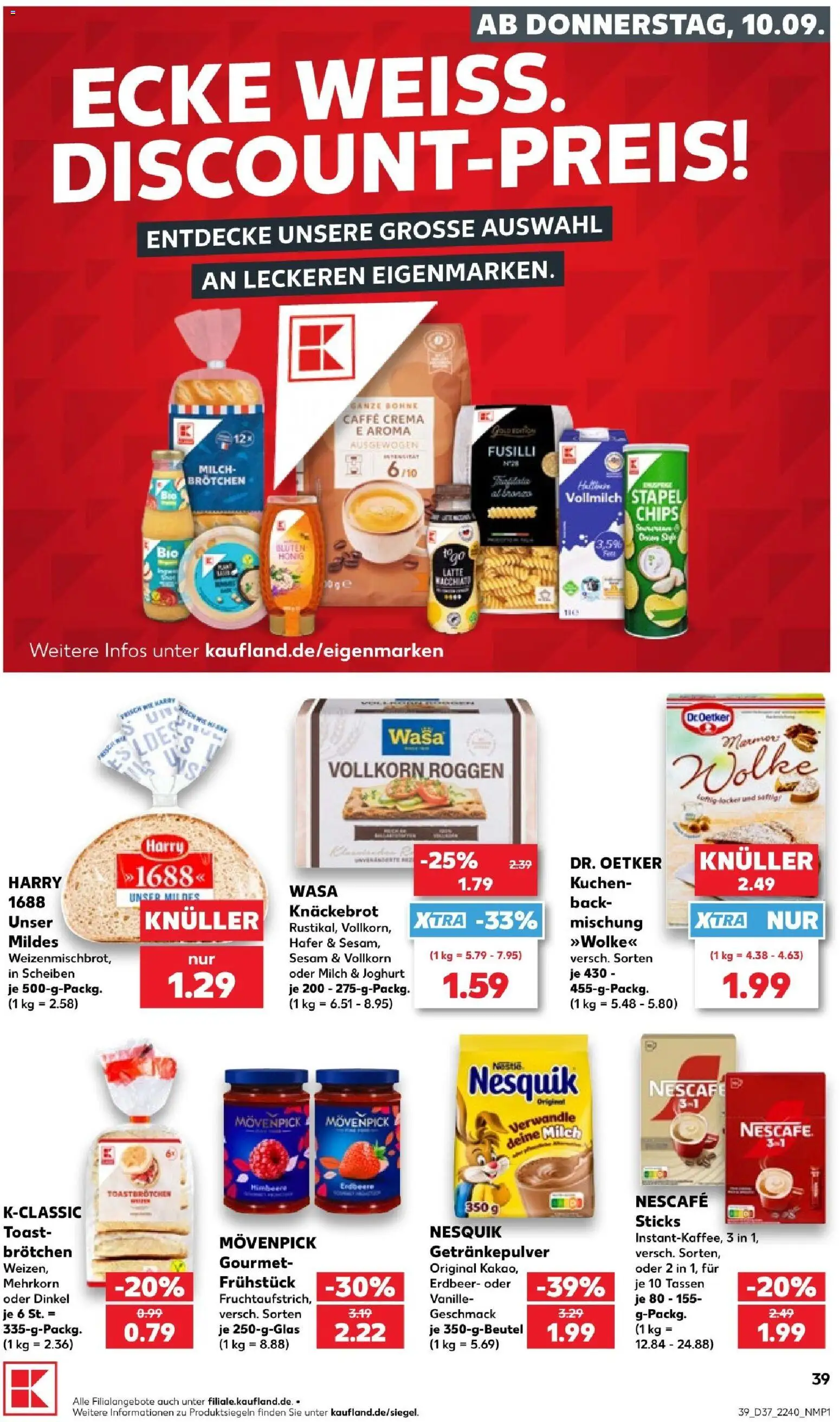 Kaufland Prospekt Stuttgart – gültig ab 10.09.2026 | Seite: 39 | Produkte: Nescafe, Nesquik, Joghurt, Chips