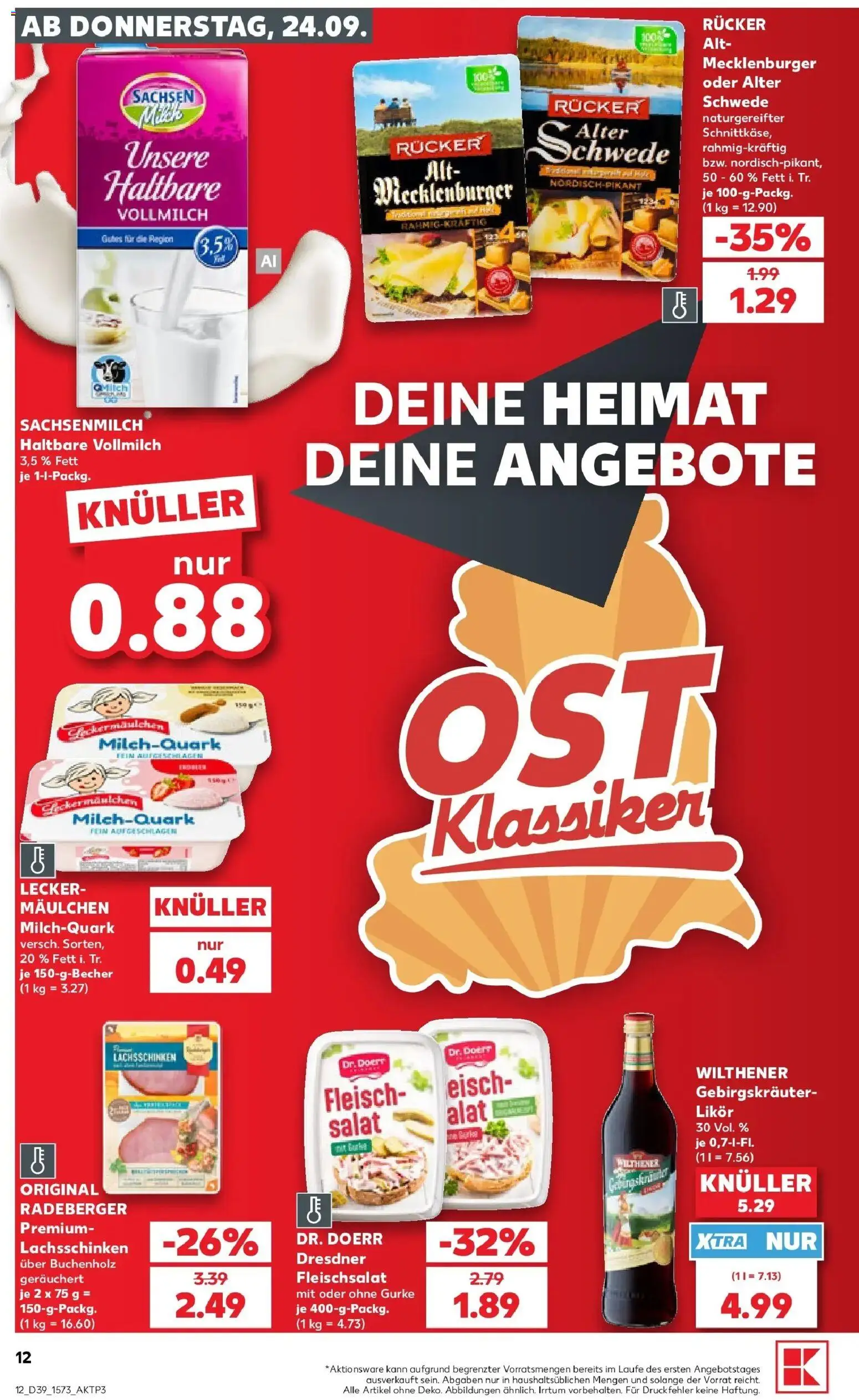 Prospekt Kaufland ab 24.09.2026 » Angebote Online zum Blättern | Seite: 12 | Produkte: Wilthener gebirgskrauter, Likör, Fleisch, Salat