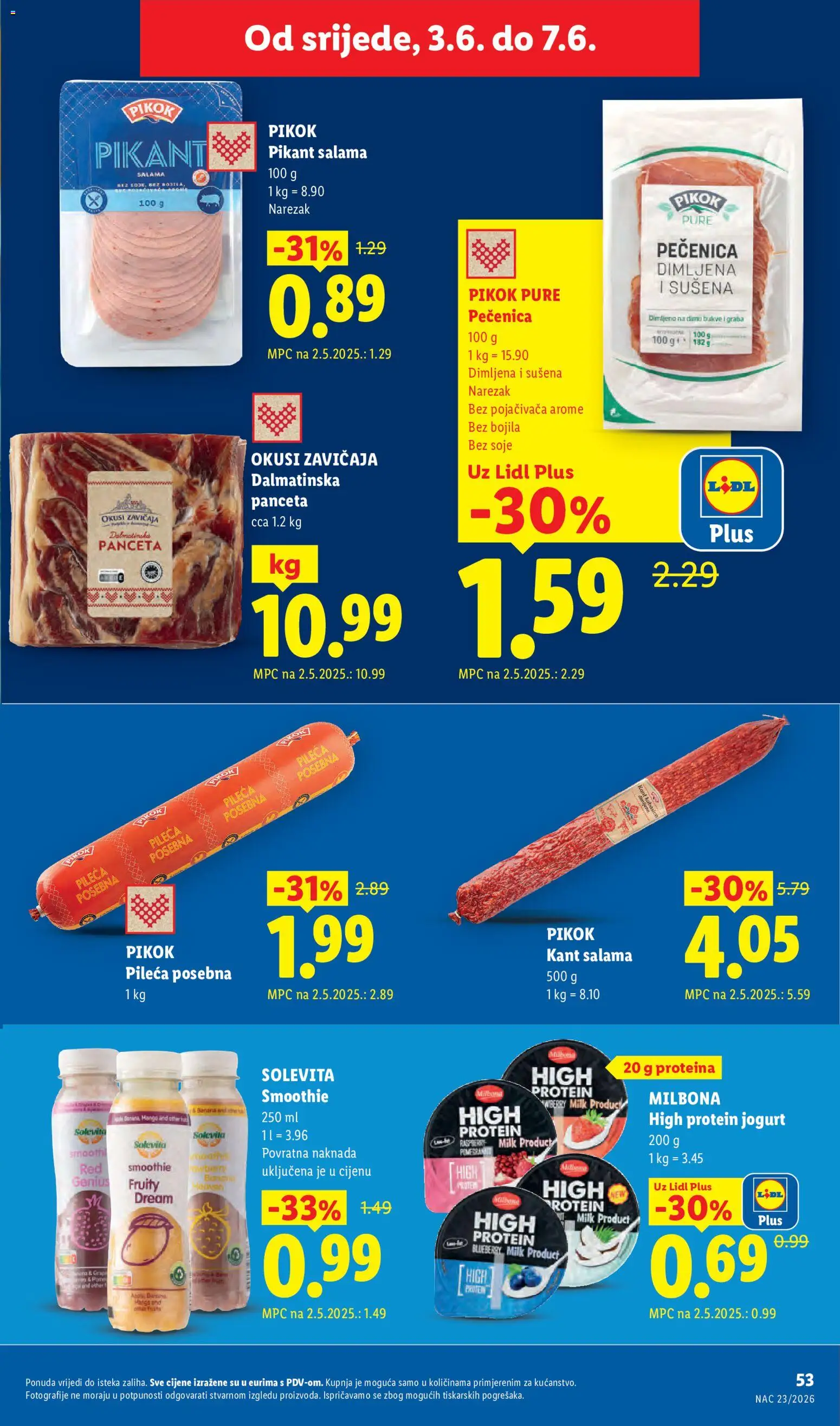 Lidl katalog | vrijedi od 01.06.2026 | Stranica: 53 | Proizvodi: Jogurt, Narezak, Smoothie, Panceta