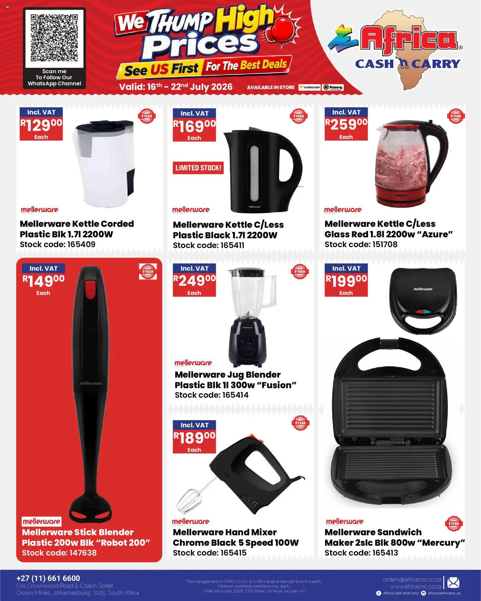 New Africa Cash & Carry catalogue – valid from 16/07/2026 | Page: 34 | Products: Kettle, Mixer, Blender, Stock
