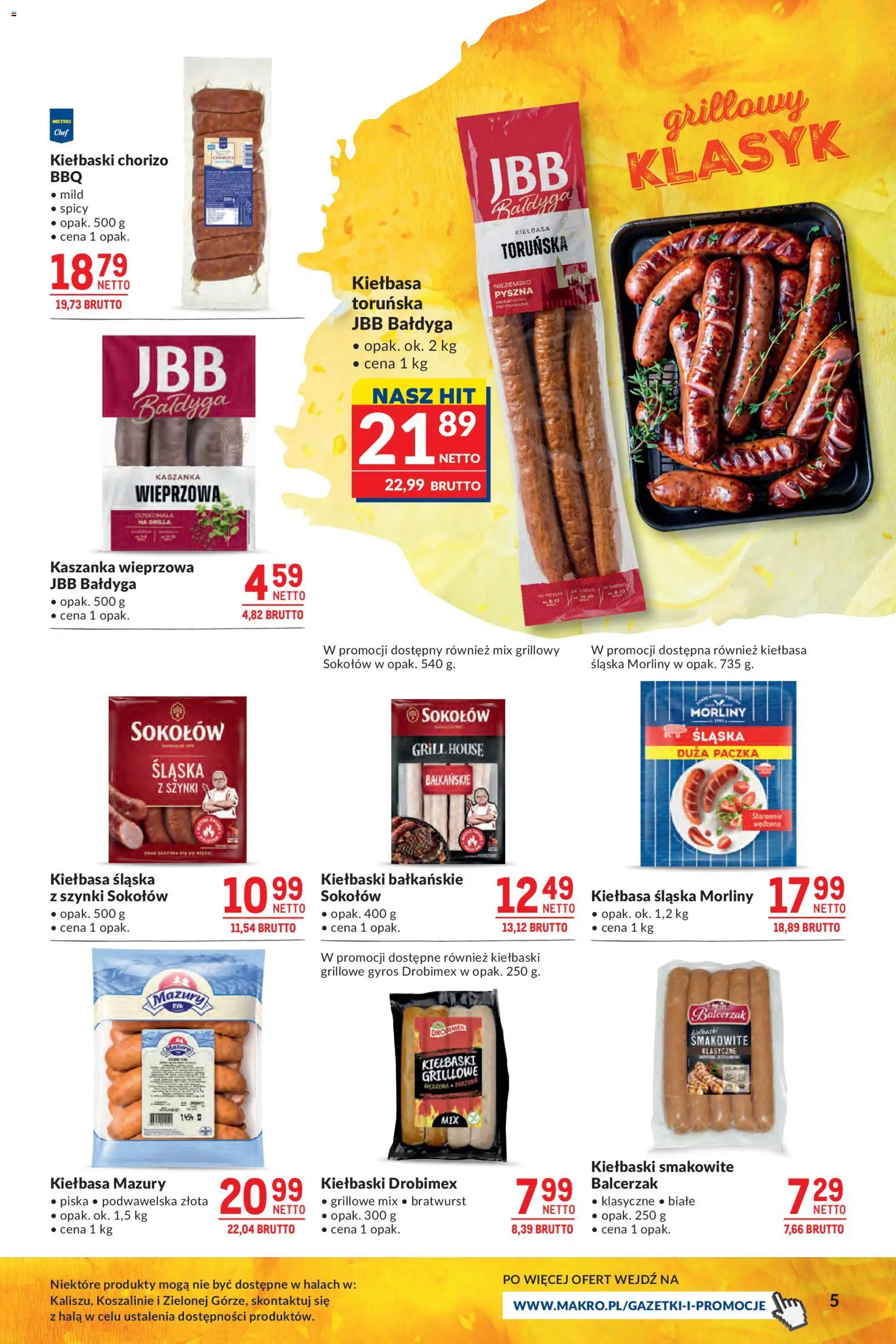 Makro gazetka - Grill Ogród od 26.05.2026 | Strona: 5 | Produkty: Kiełbasa, Kiełbasa śląska morliny, Kaszanka, Kiełbasa śląska