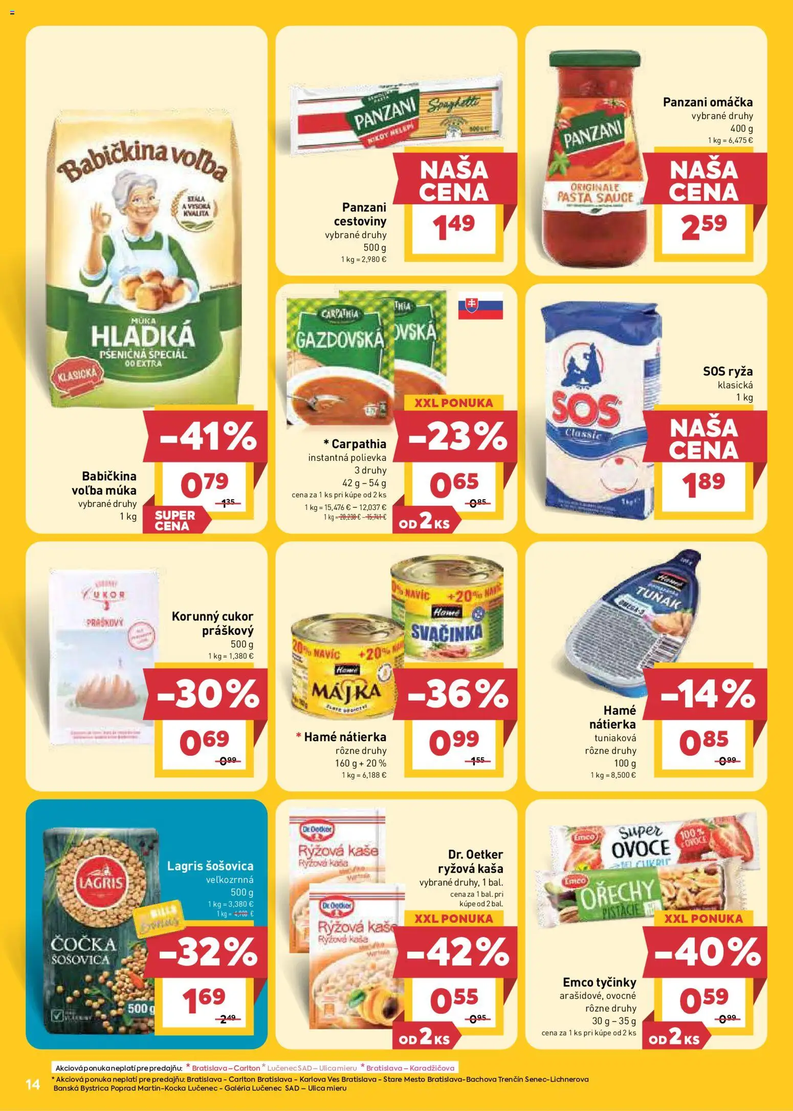 Nové Billa akcie – leták je platný od 22.07.2026 | Strana: 14 | Produkty: Ryža, Šošovica, Cestoviny Panzani, Múka
