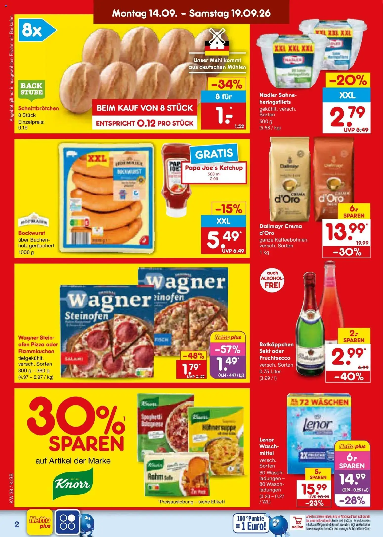 Netto Marken-Discount Prospekt Baesweiler – gültig ab 14.09.2026 | Seite: 2 | Produkte: Ofen, Sekt, Knorr, Alkohol