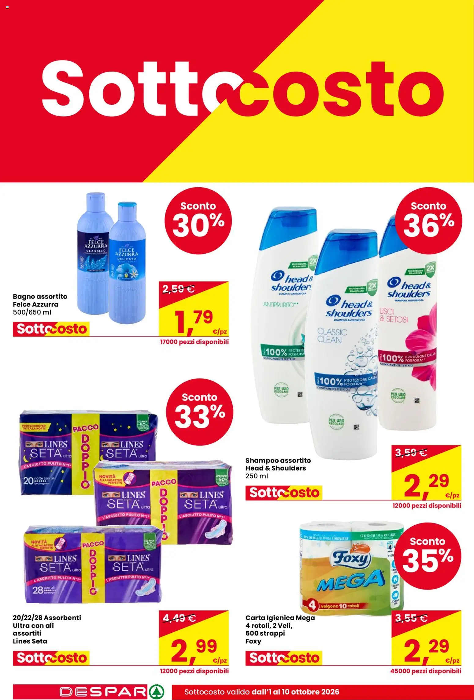 Volantino Despar del 01/10/2026 | Pagina: 6 | Prodotti: Head & Shoulders, Shampoo, Carta igienica, Bagno
