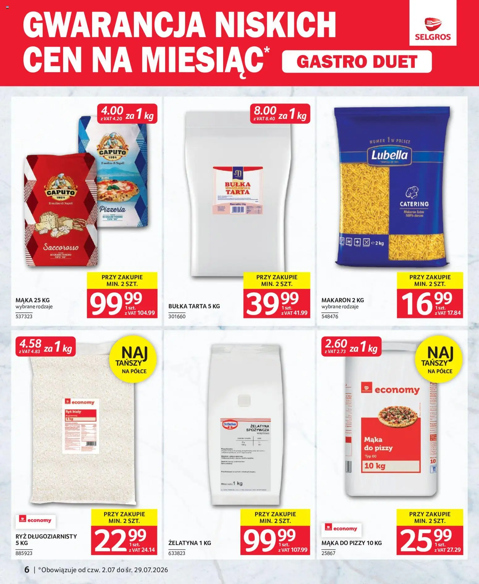 Selgros cash&carry gazetka - Duet od 02.07.2026 | Strona: 6 | Produkty: Mąka do pizzy, Bułka tarta, Bułka, Ryż