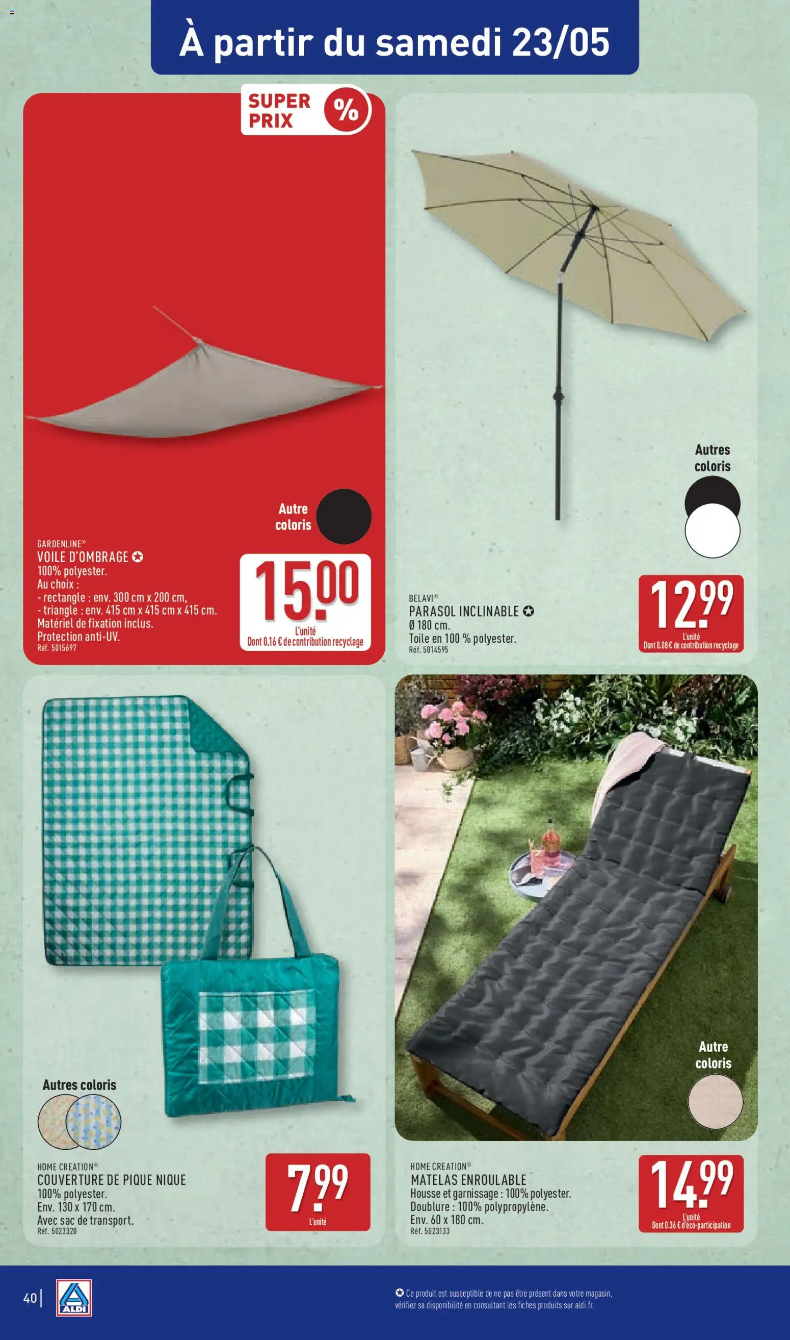 {H1} | Page: 42 | Produits: Matelas, Couverture, Parasol inclinable, Parasol
