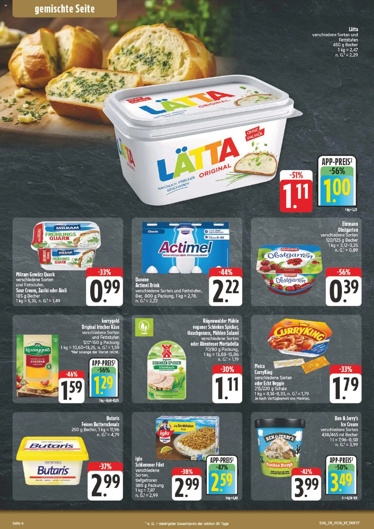 nah & gut Prospekt – gültig ab 06.07.2026 | Seite: 6 | Produkte: Butterschmalz, Actimel, Milram, Salami