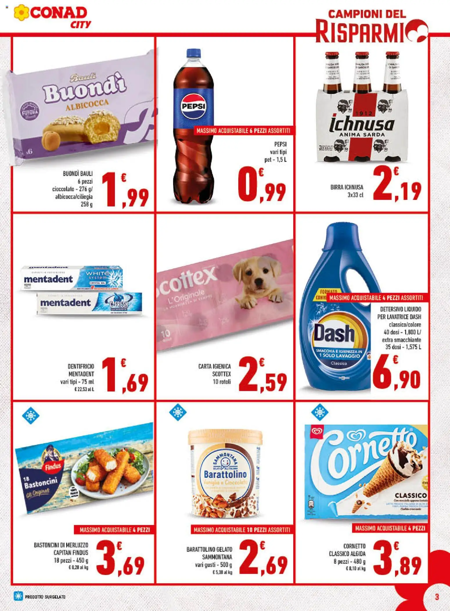 Volantino Conad del 06.05.2026 | Pagina: 3 | Prodotti: Dentifricio, Birra, Cornetto, Merluzzo