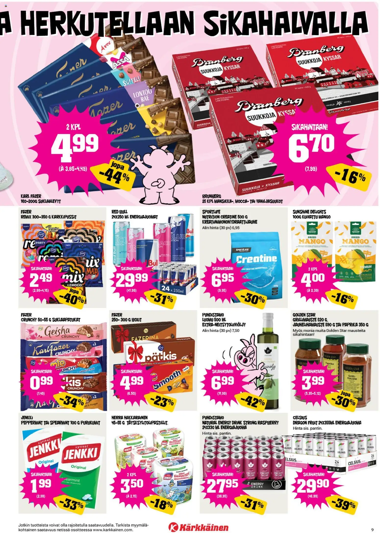 Kärkkäinen tarjoukset – voimassa 30/09/2026 alkaen | Sivu: 9 | Tuotteet: Grilli, Mango, Suklaalevyt, Suklaapatukat