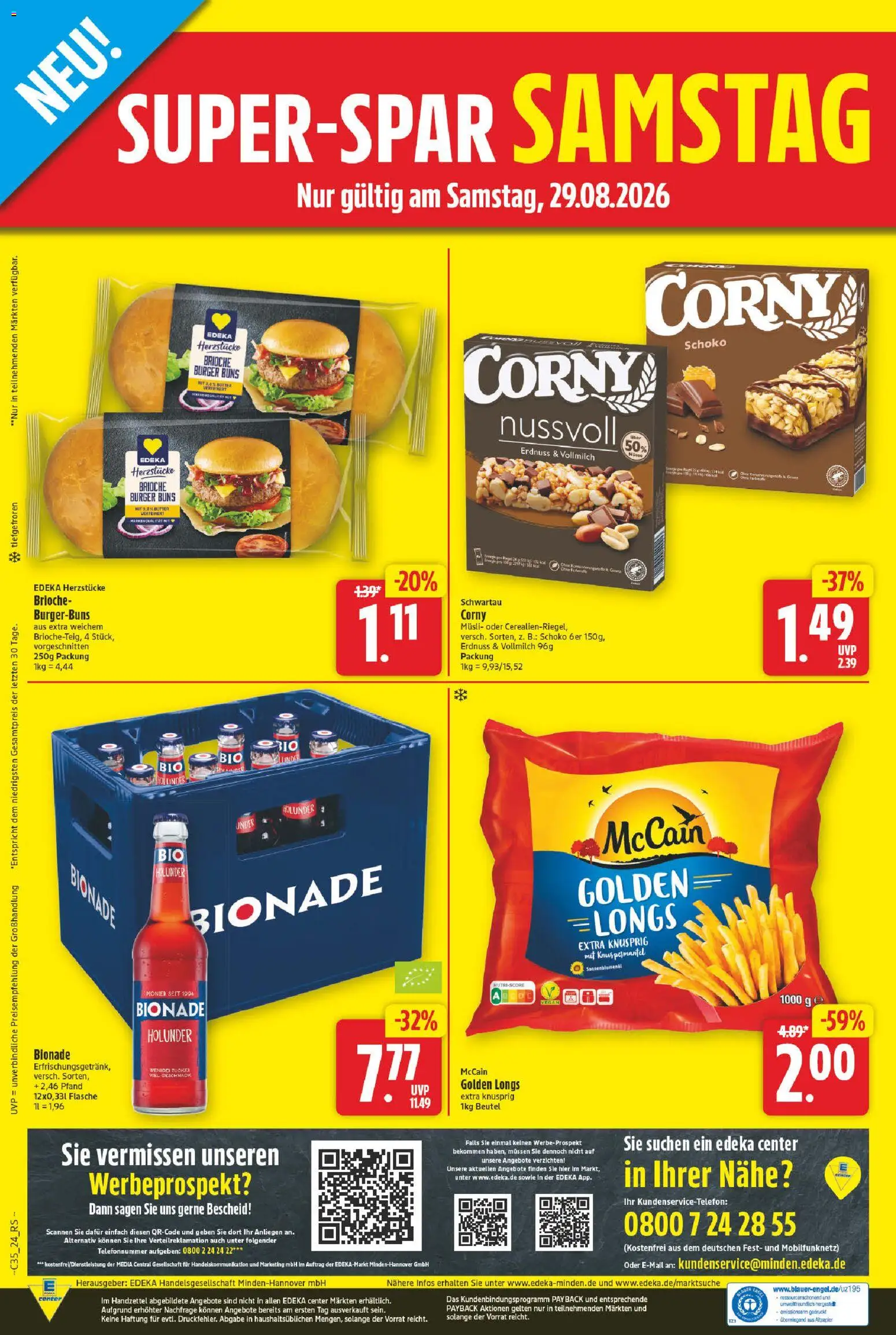 E center Prospekt – gültig ab 24.08.2026 | Seite: 30 | Produkte: Musli, Sonnenblumenol, Burger, McCain