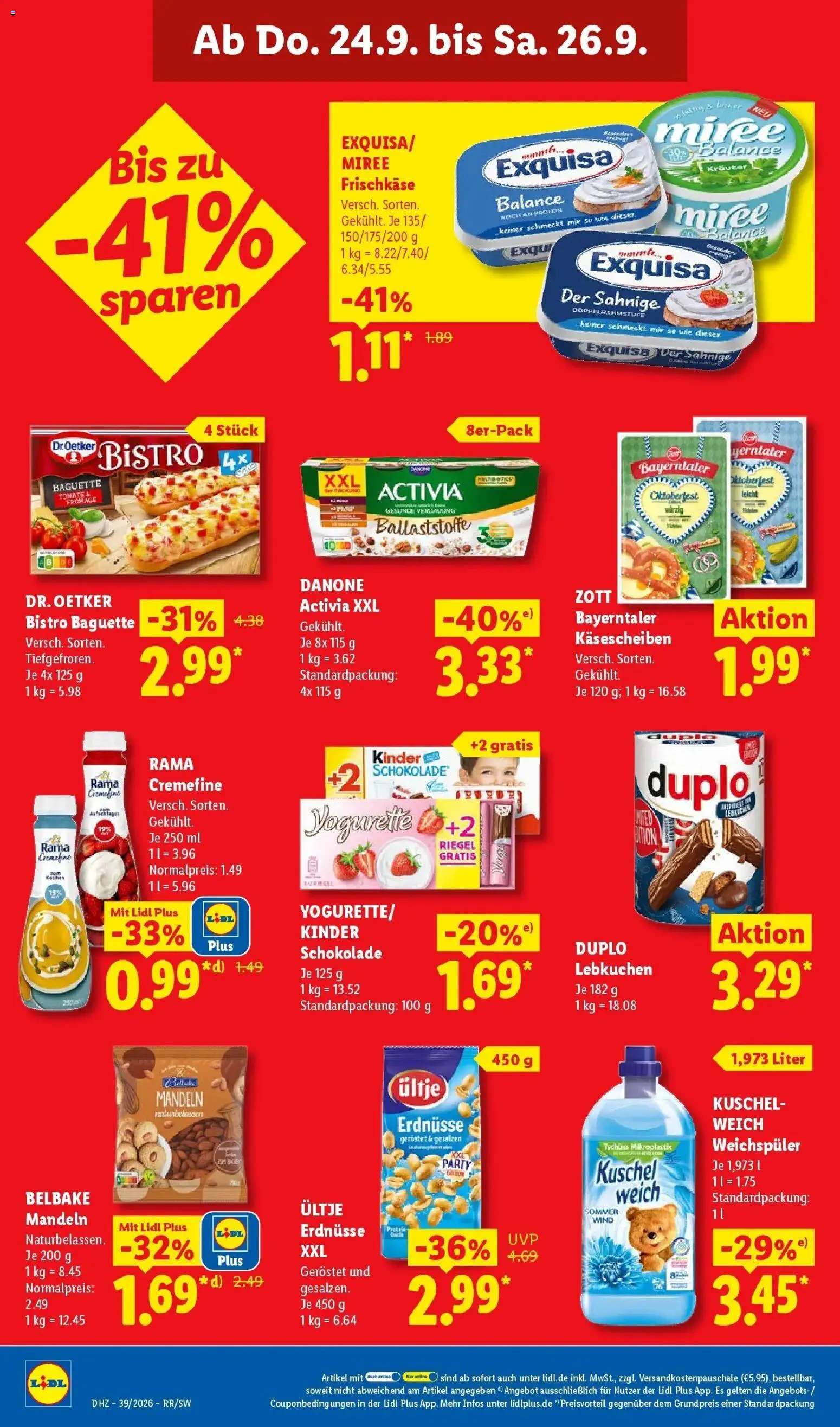Lidl Prospekt Villingen-schwenningen (ab 21.09.2026) zum Blättern » Angebote | Seite: 62 | Produkte: Danone activia, Schokolade, Rama cremefine, Weichspüler