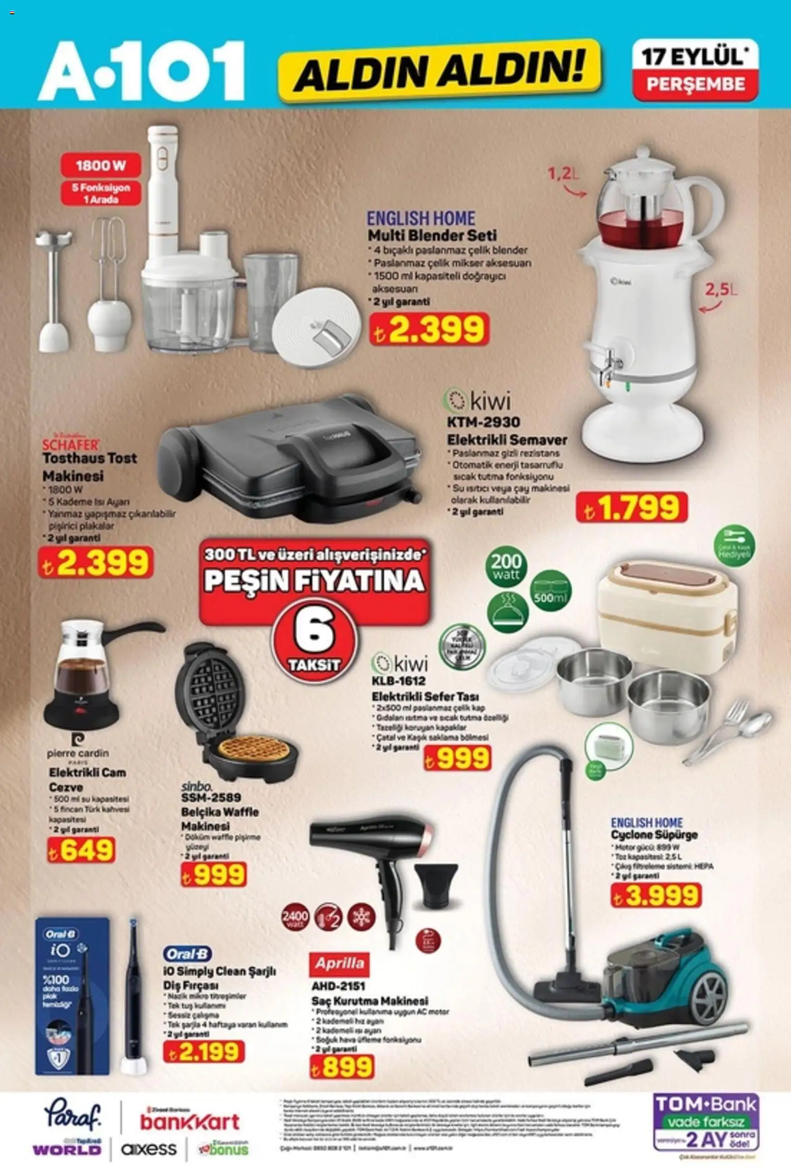 A101 - Katalog Aldın Aldın - 17 Eylül 2026 tarihinden itibaren geçerlidir | Sayfa: 9 | Ürünler: Mikser, Çay makinesi, Diş fırçası, Çay