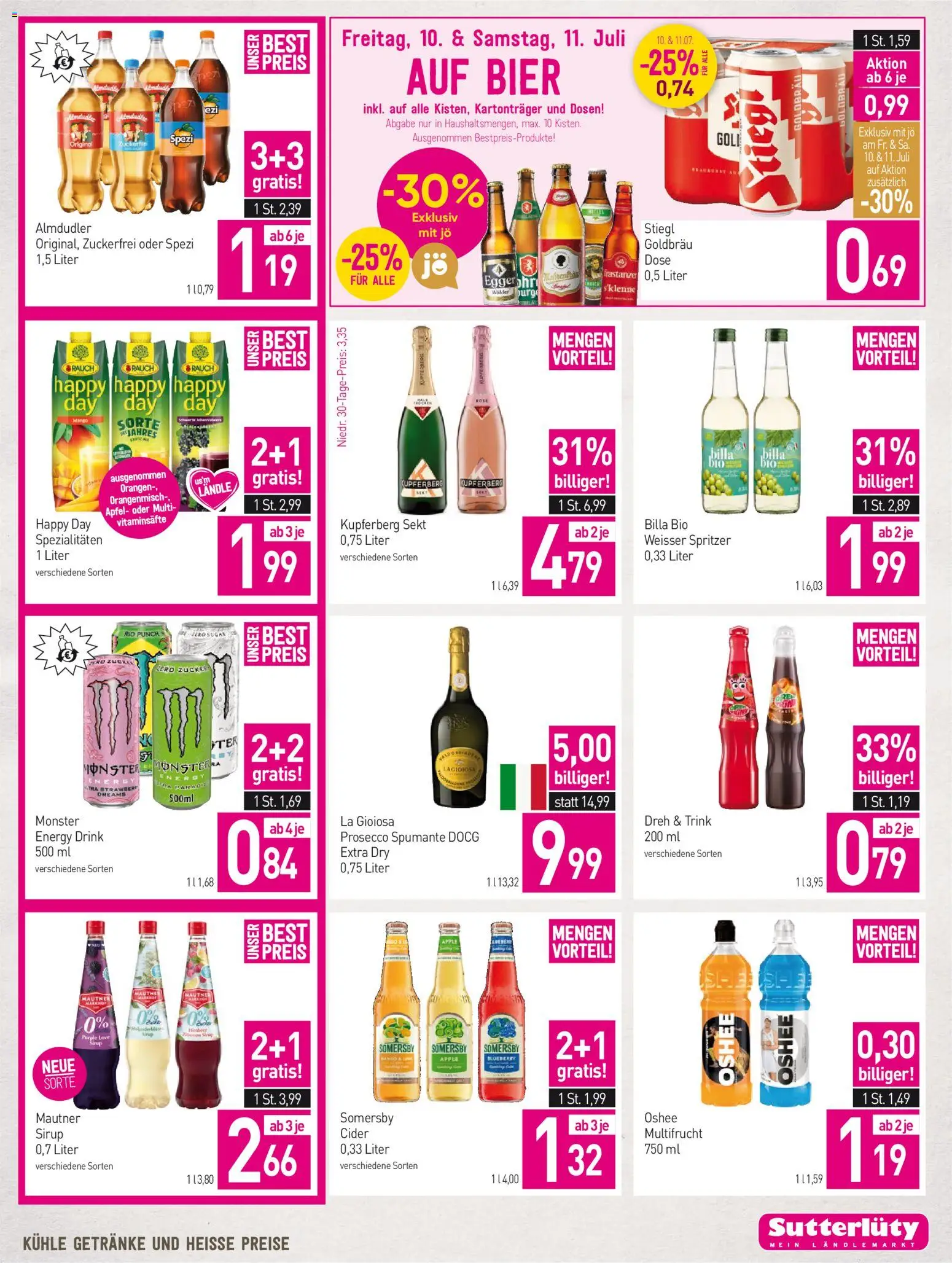 Sutterlüty Flugblatt gültig ab 09.07.2026 | Seite: 11 | Produkte: Zucker, Bier, Äpfel, Orangen