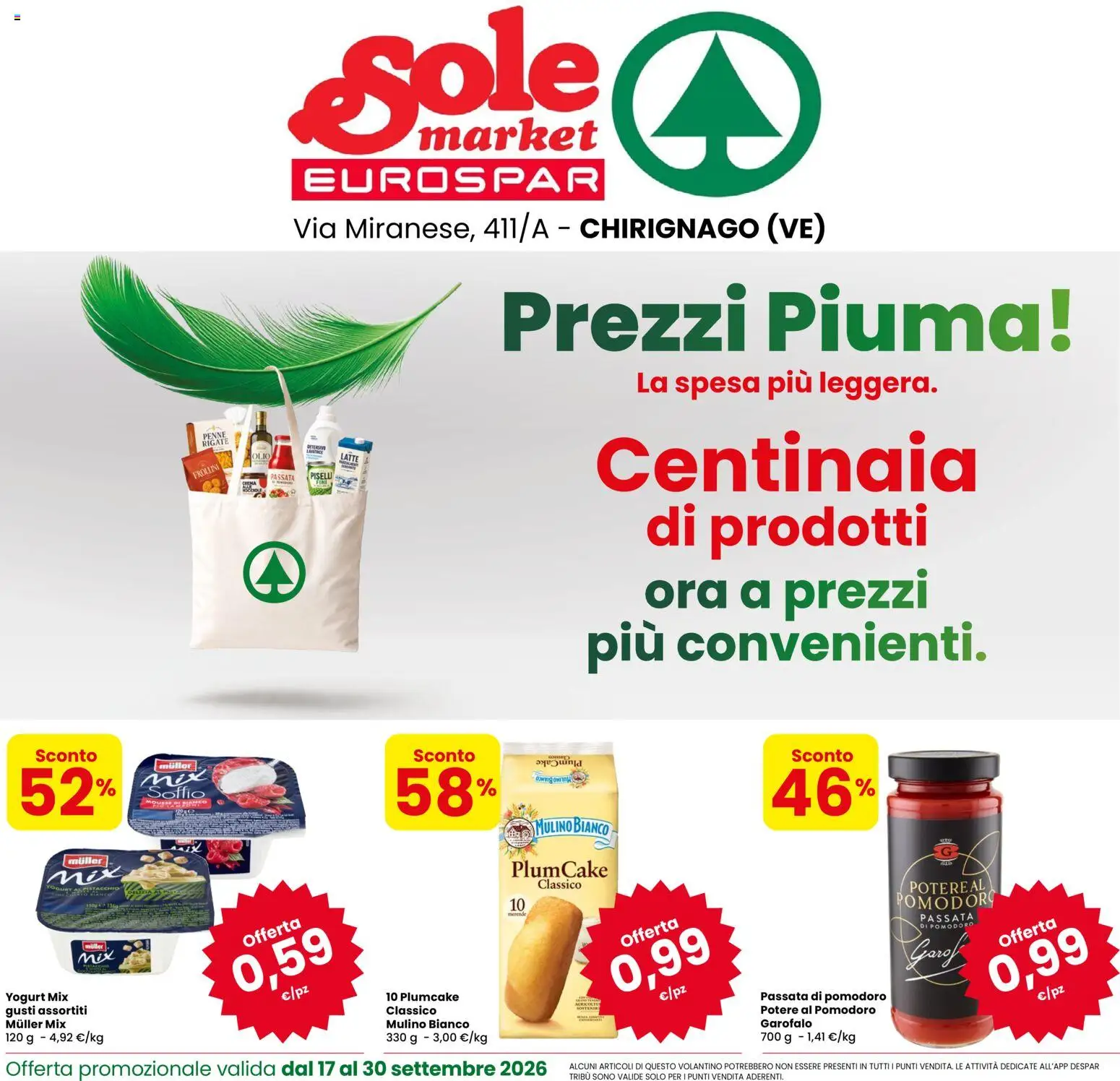 Volantino Eurospar del 17/09/2026 | Pagina: 1 | Prodotti: Piselli, Plumcake, Frollini, Penne