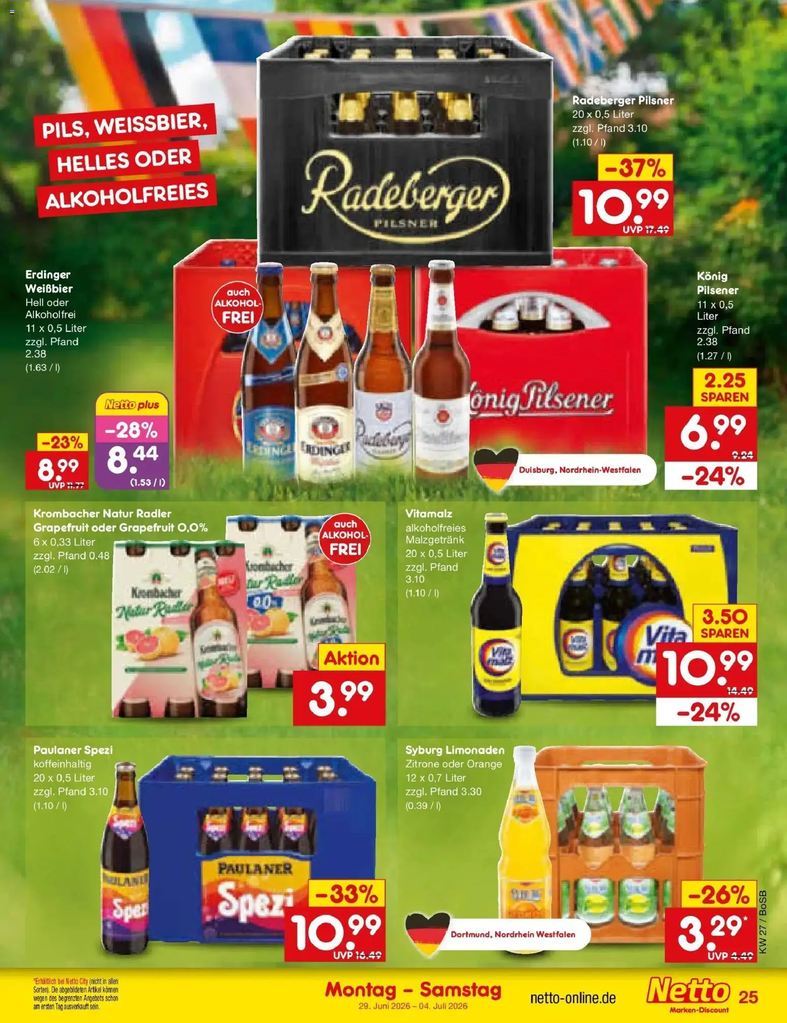 Netto Marken-Discount Prospekt Stadtlohn – gültig ab 29.06.2026 | Seite: 37 | Produkte: Zitrone, Krombacher, Radeberger pilsner, Paulaner