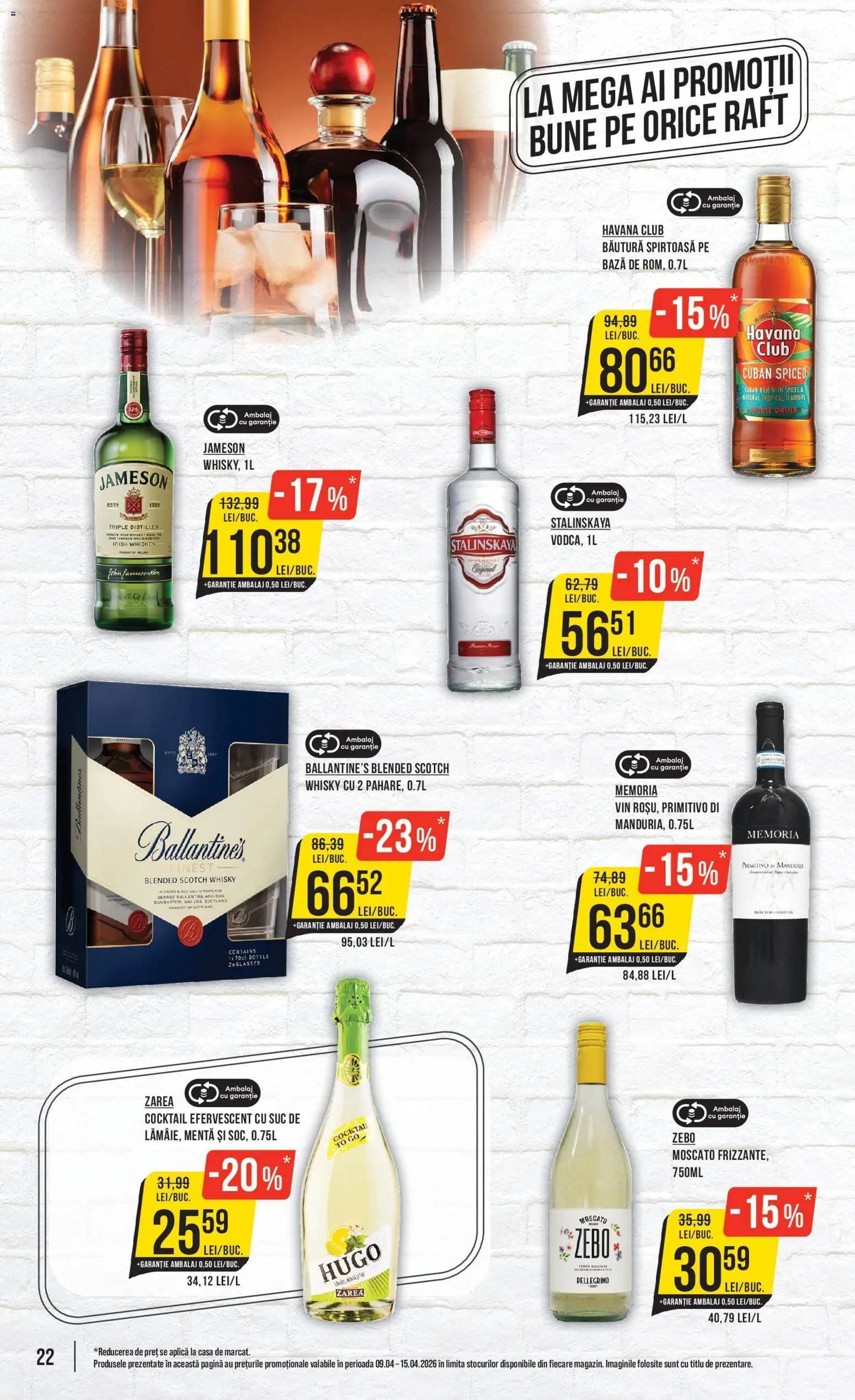 Noul catalog Mega Image – valabil de la 09.04.2026 | Pagină: 22 | Produse: Vin, Cocktail, Rom, Whiskey