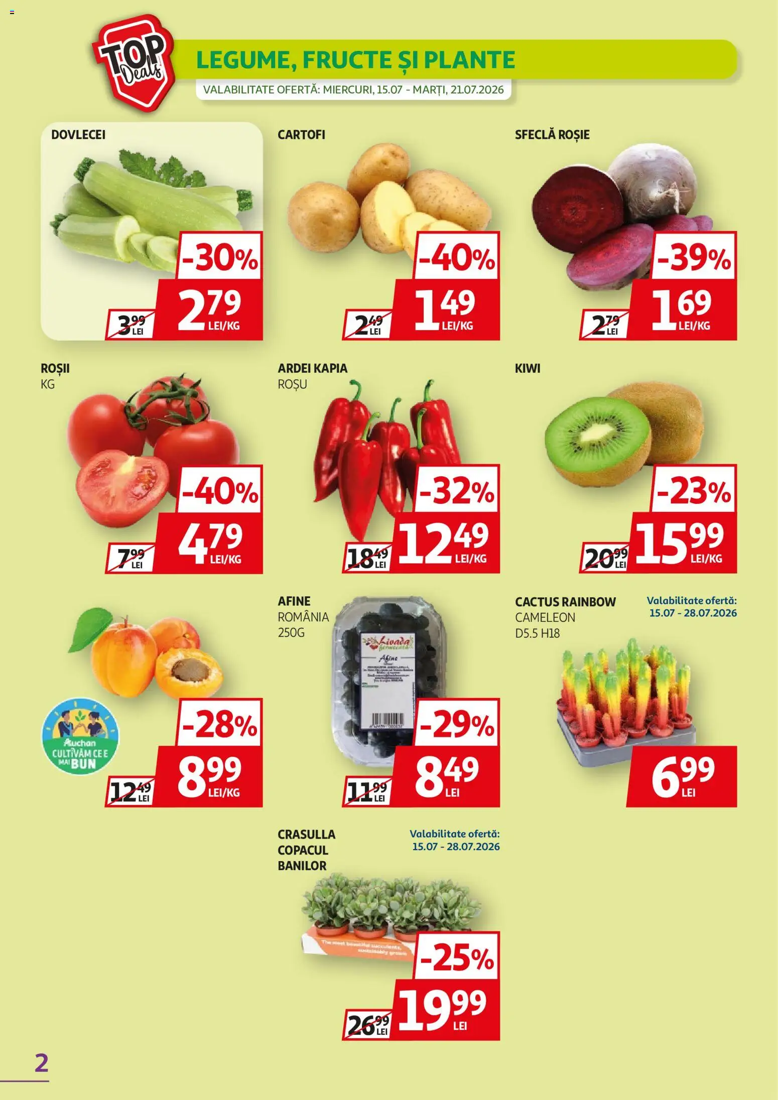 Noul catalog Auchan – valabil de la 15.07.2026 | Pagină: 2 | Produse: Afine, Ardei, Cartofi, Fructe