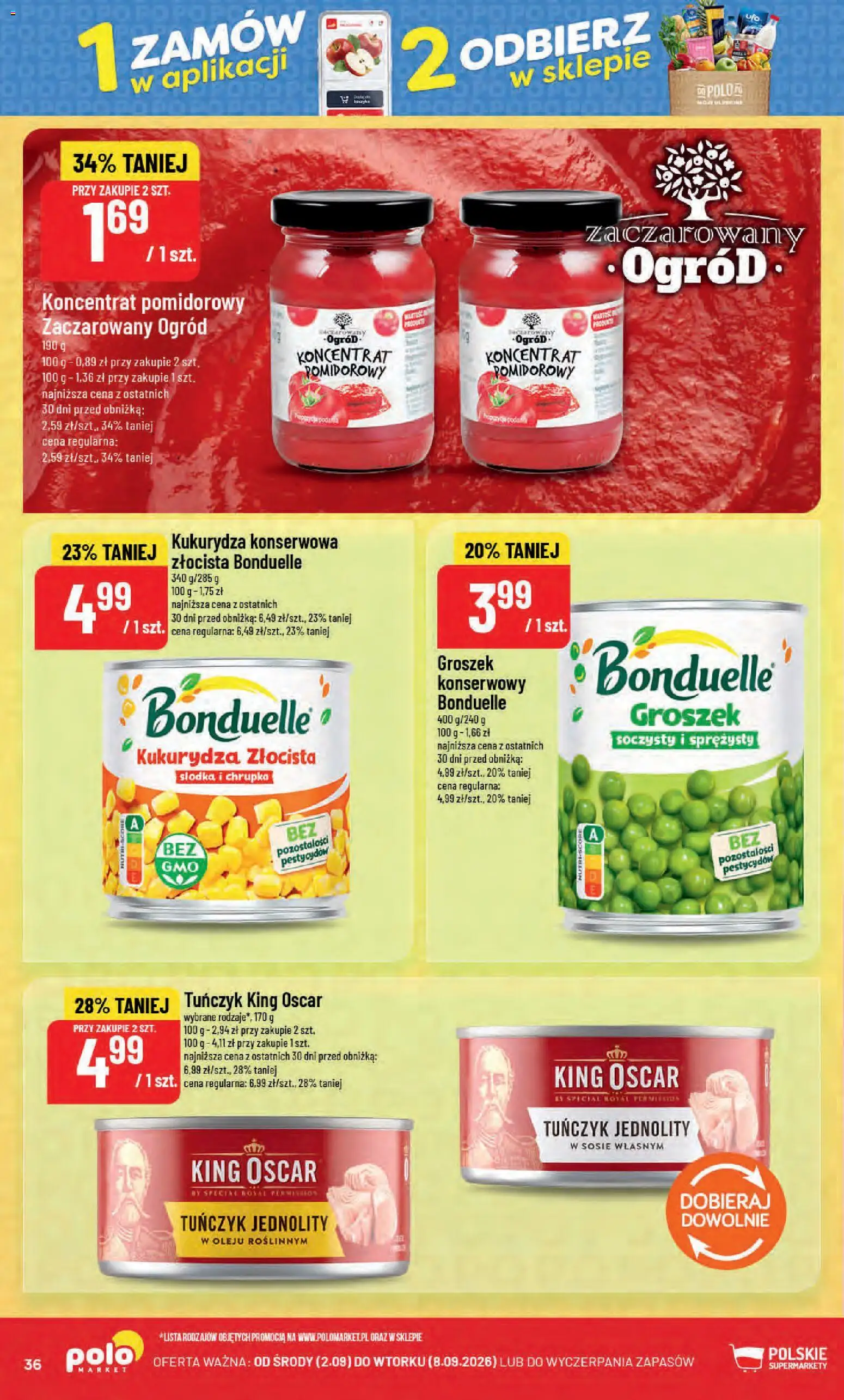 POLOmarket gazetka od 02.09.2026 | Strona: 36 | Produkty: Kukurydza konserwowa, Koncentrat pomidorowy, Kukurydza, Tuńczyk