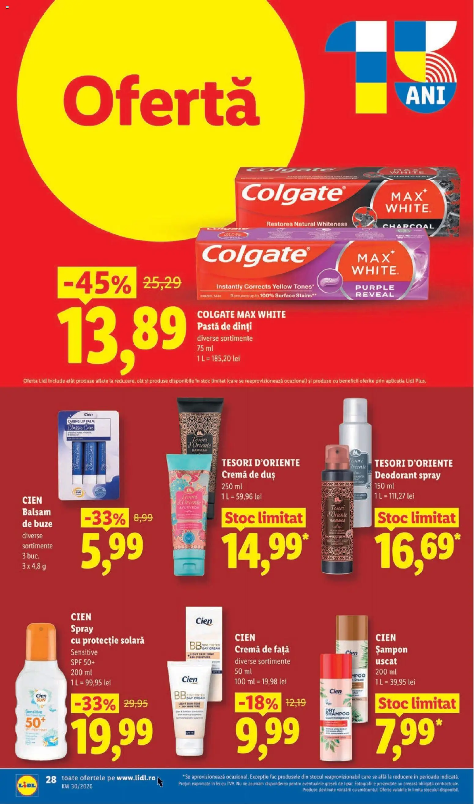 Noul catalog Lidl – valabil de la 20.07.2026 | Pagină: 28 | Produse: Solara, Protecție solară, Pastă de dinți, Șampon uscat