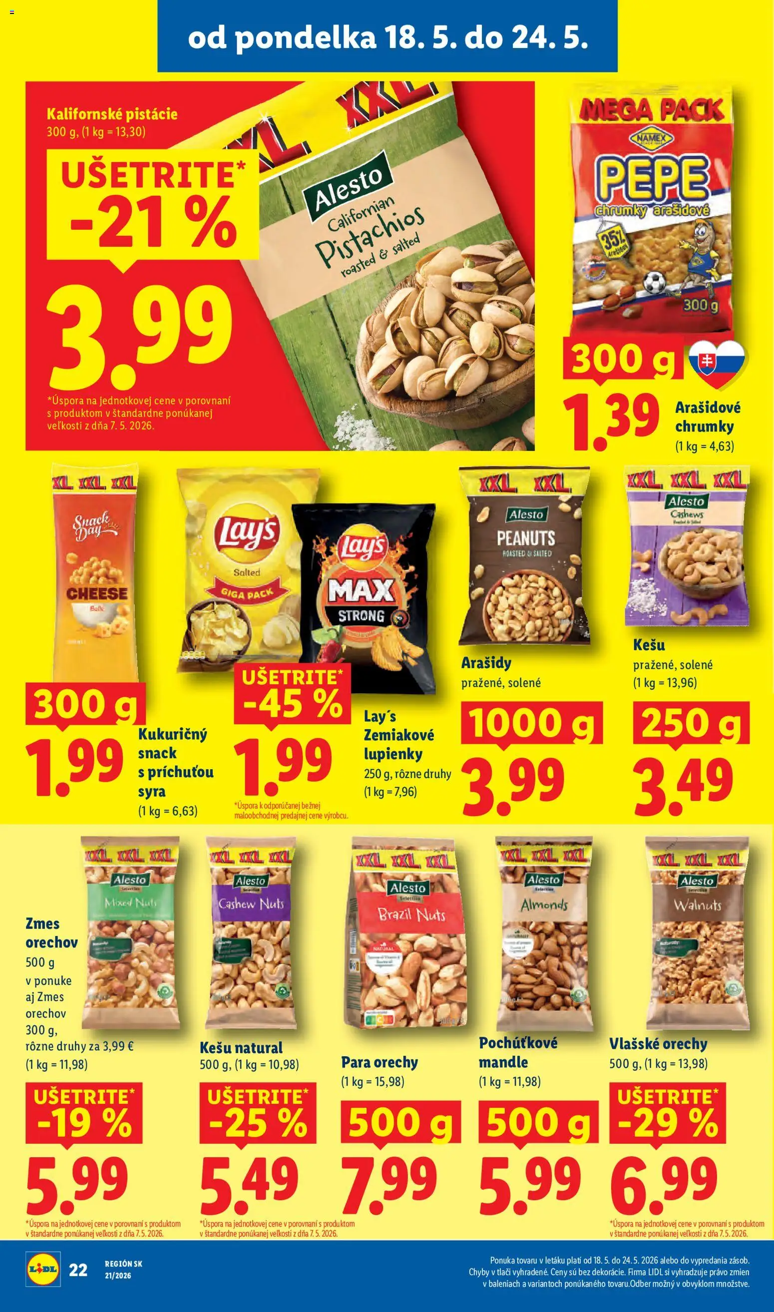 Nové Lidl akcie – leták je platný od 18.05.2026 | Strana: 28 | Produkty: Arašidy, Pistácie, Mandle, Vlašské orechy