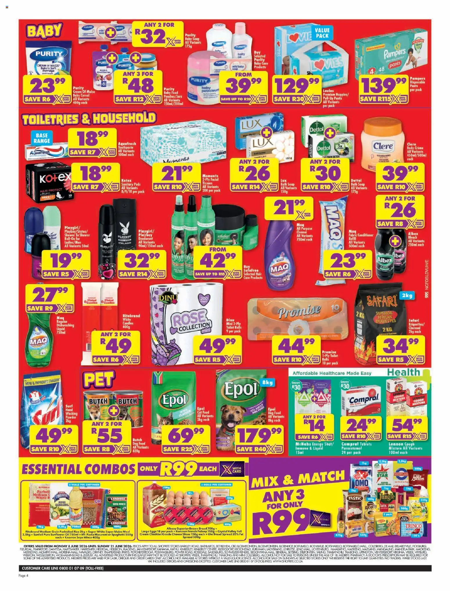 New Shoprite catalogue – valid from 08.06.2026 | Page: 4 | Products: Maize meal, Soya mince, Deodorant, Petroleum jelly