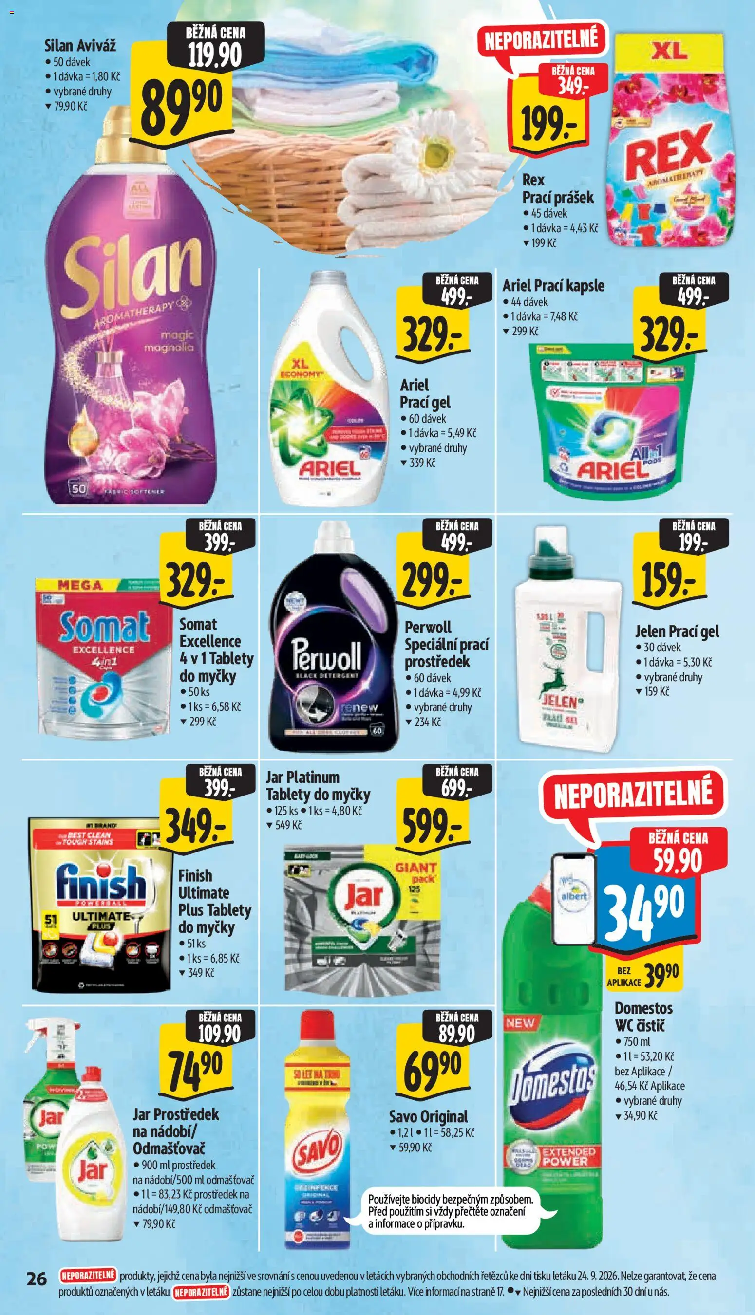 Albert leták - Supermarket Frenštát pod Radhoštěm od 30.09.2026 | Strana: 40 | Produkty: Finish, Savo, Ariel, Wc čistič