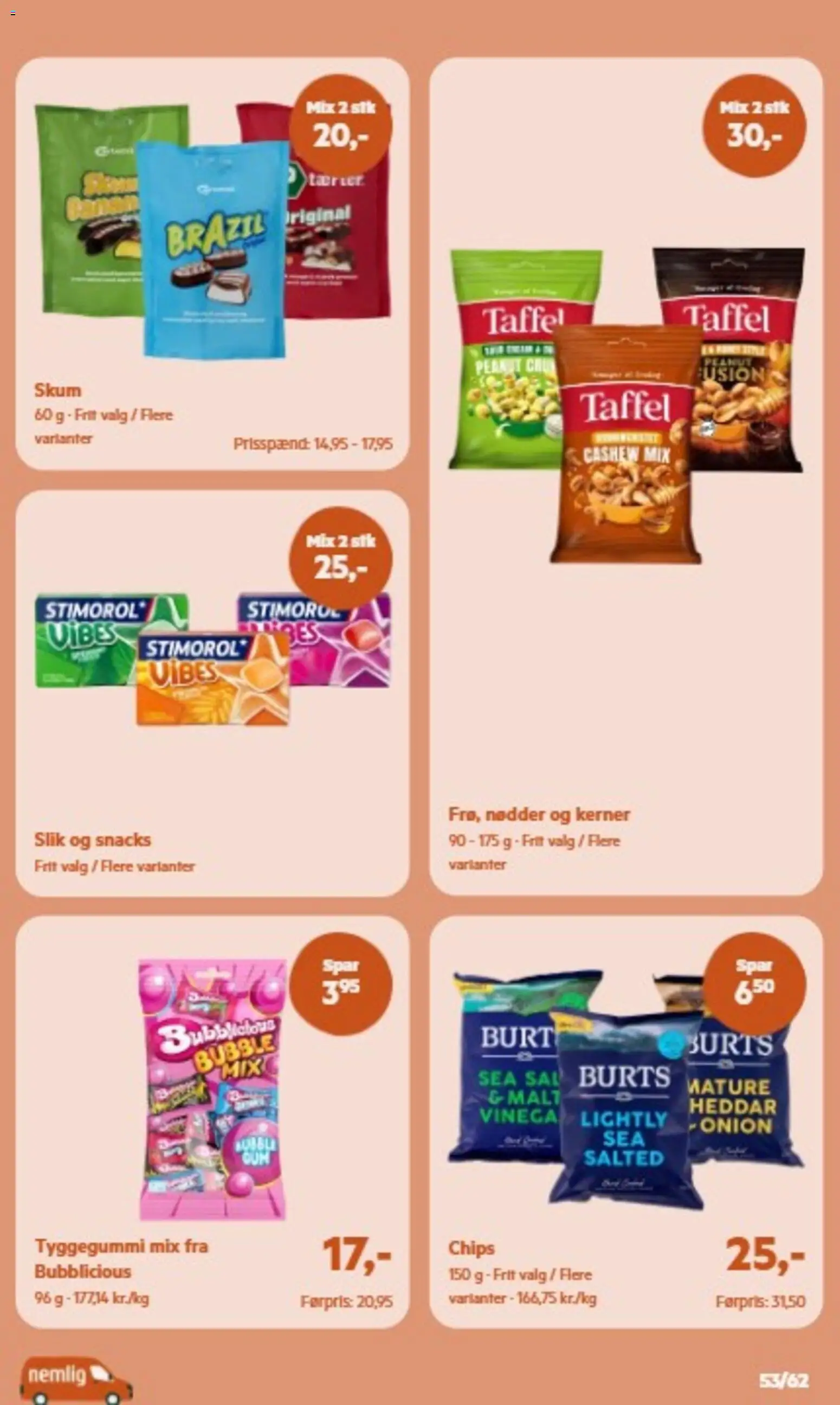 Nemlig tilbudsavis – gyldig fra 30/09/2026 | Side: 53 | Produkter: Slik, Chips, Snacks, Tyggegummi
