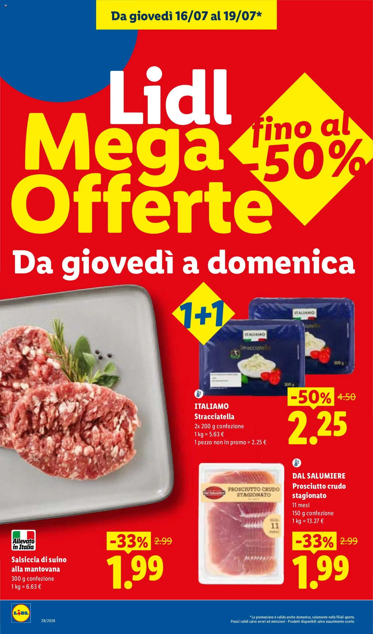 Volantino Lidl del 16/07/2026 | Pagina: 2 | Prodotti: Suino, Prosciutto, Salsiccia, Stracciatella
