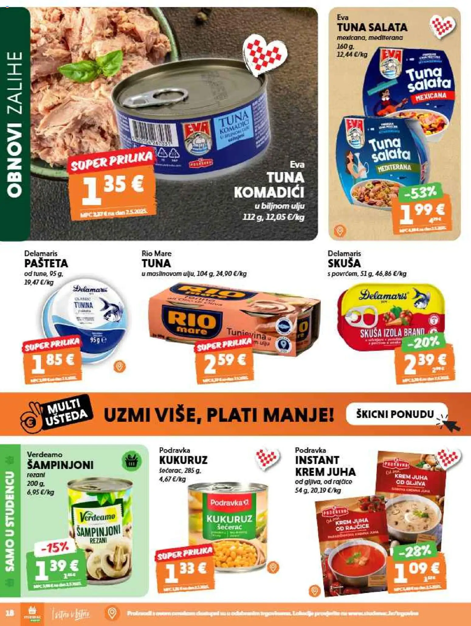 Studenac katalog | vrijedi od 12.08.2026 | Stranica: 18 | Proizvodi: Kukuruz, Rajčice, Skuša, Tuna