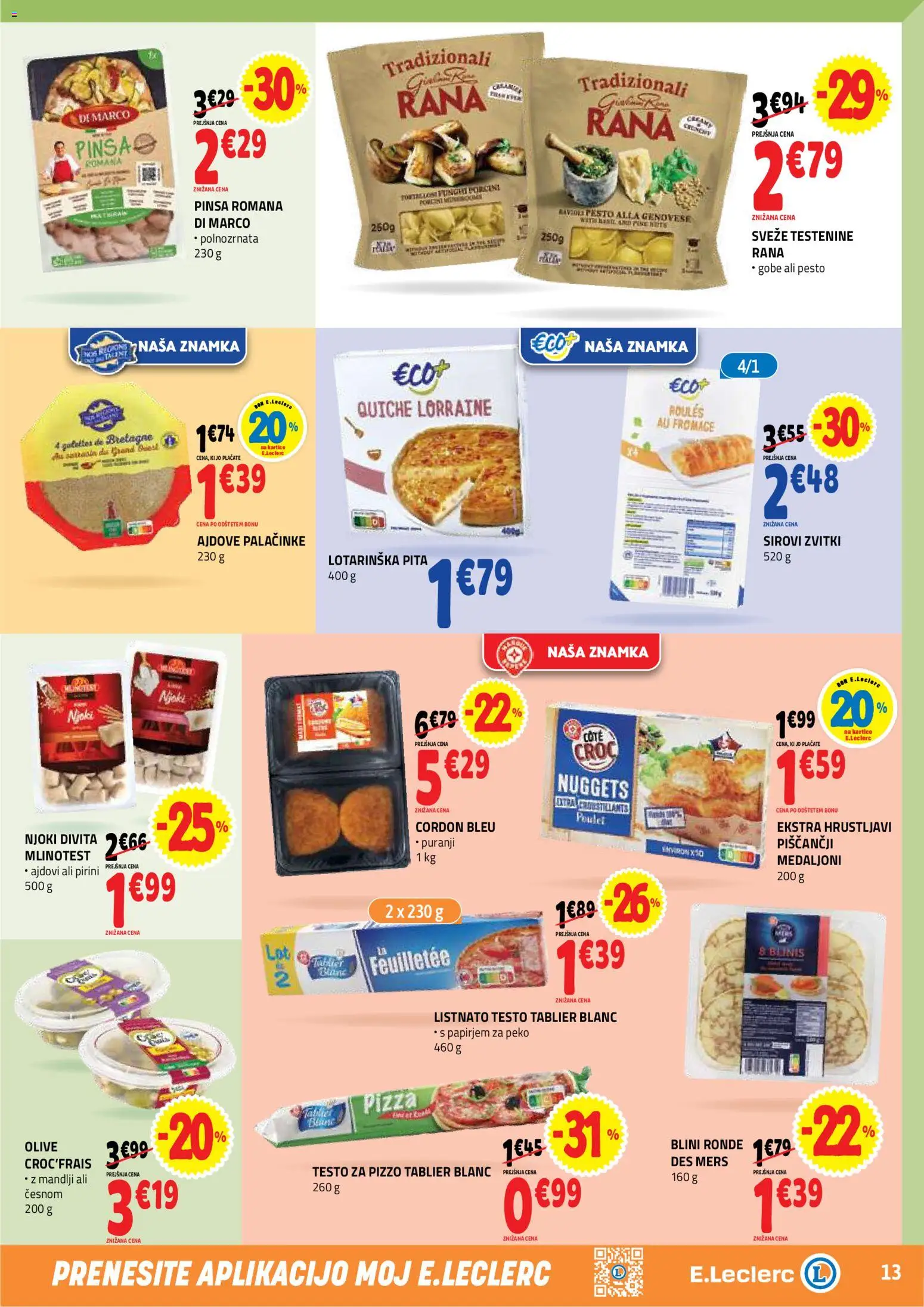 Novi E.leclerc katalog ponudbe – veljaven od 20.05.2026 | Stran: 13 | Izdelki: Pesto, Olive, Njoki, Testenine