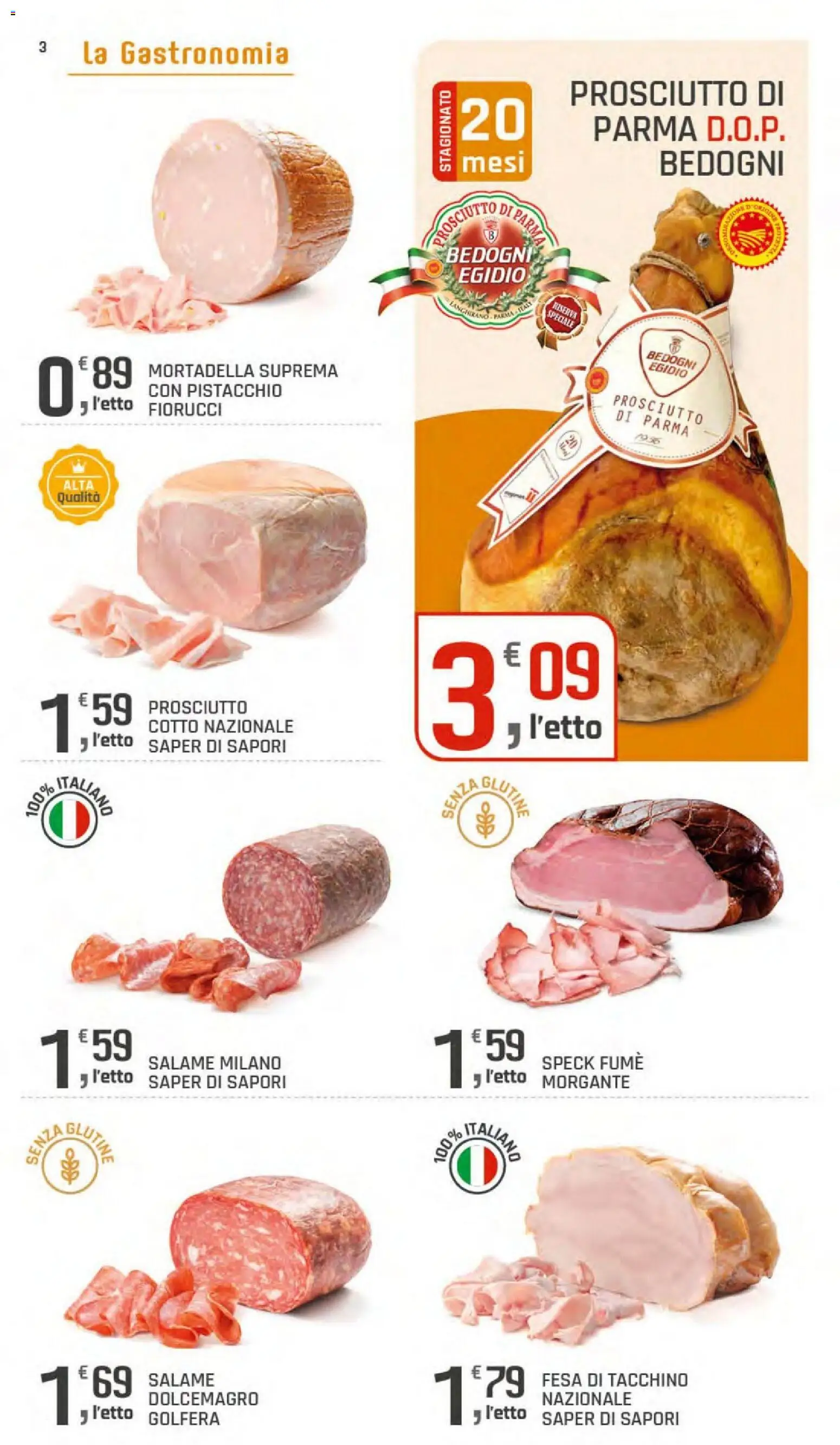 Volantino DOK del 11/09/2026 | Pagina: 3 | Prodotti: Senza glutine, Prosciutto di Parma, Salame, Mortadella