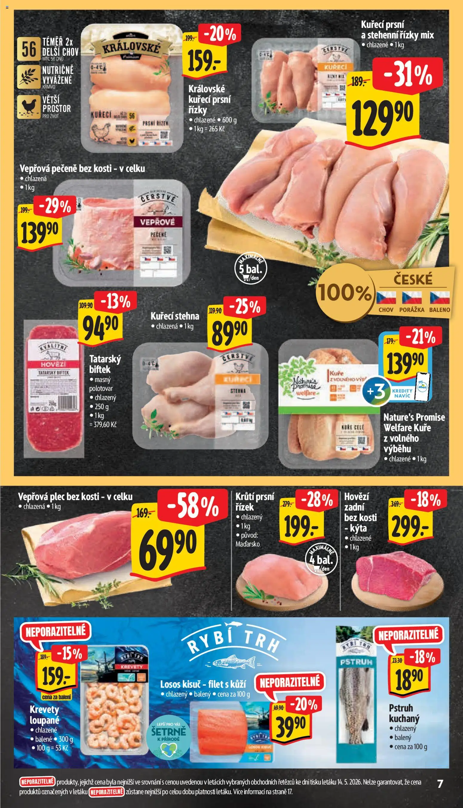 Albert leták - Supermarket od 20.05.2026 | Strana: 15 | Produkty: Hovězí, Stehenní řízky, Pstruh, Krevety