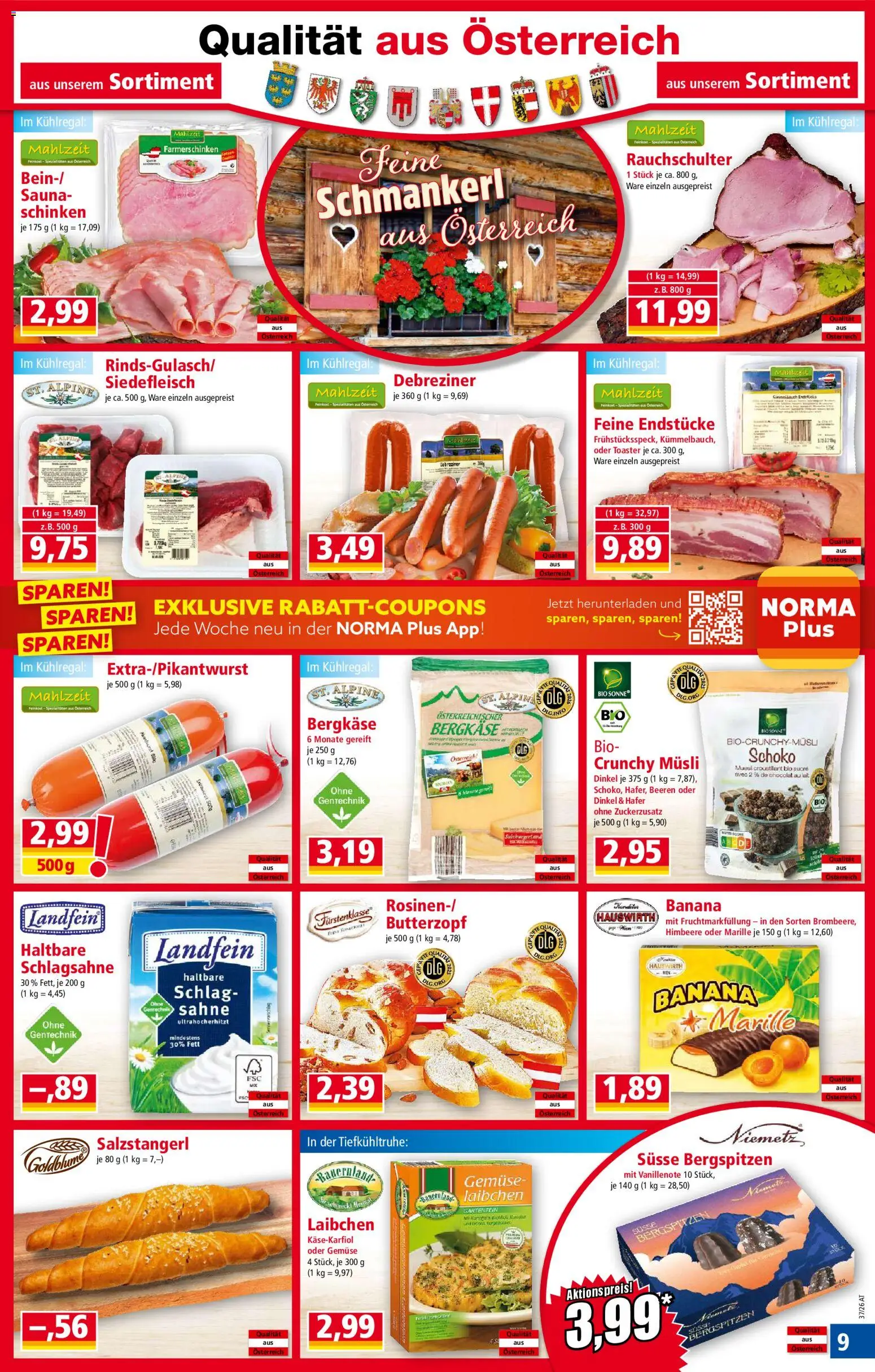 Norma Flugblatt gültig ab 07.09.2026 | Seite: 9 | Produkte: Sahne, Gemüse, Toaster, Schinken