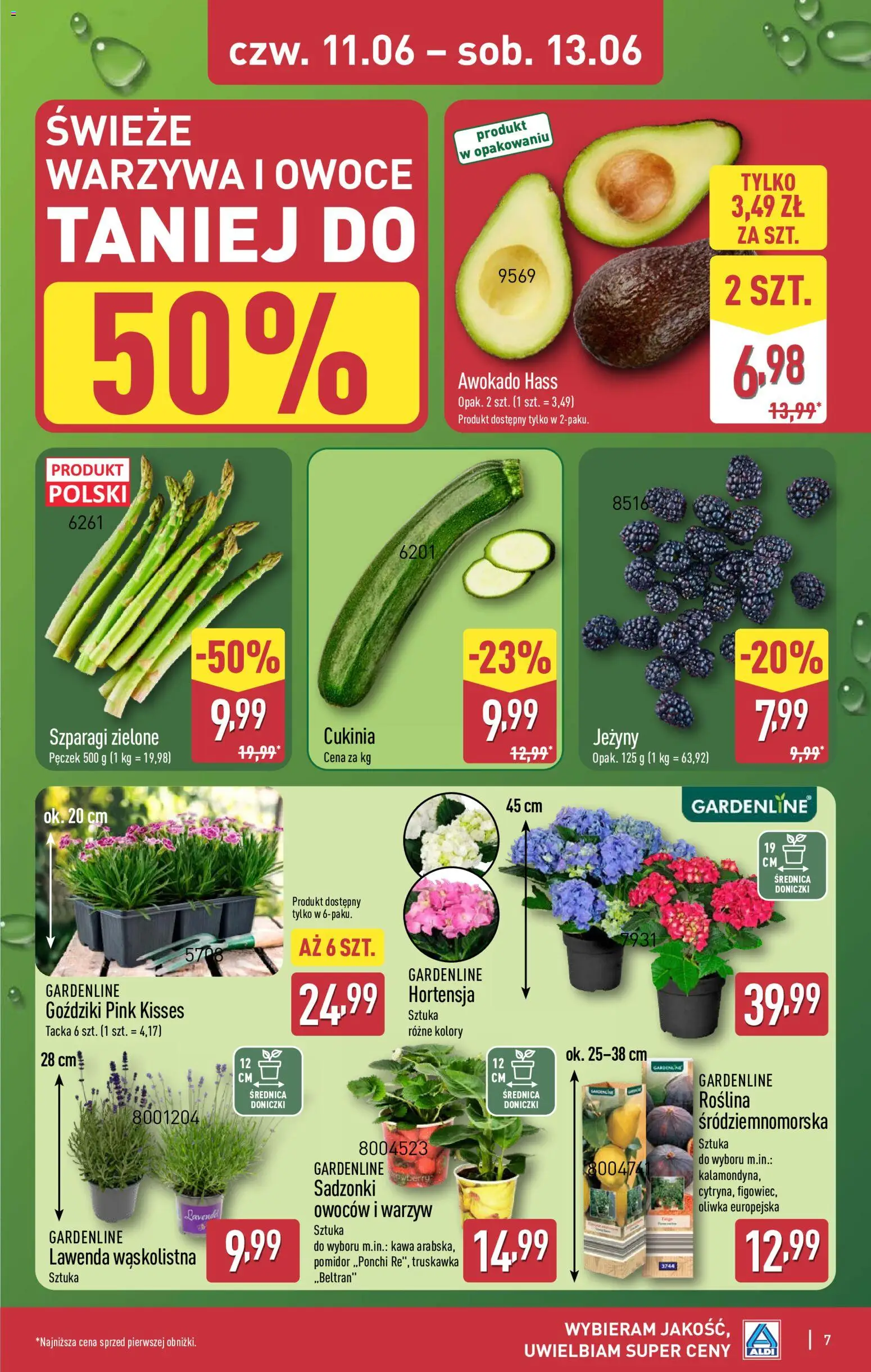 Aldi gazetka - Oferta weekendowa od 11.06.2026 | Strona: 7 | Produkty: Goździki, Szparagi, Awokado, Owoce
