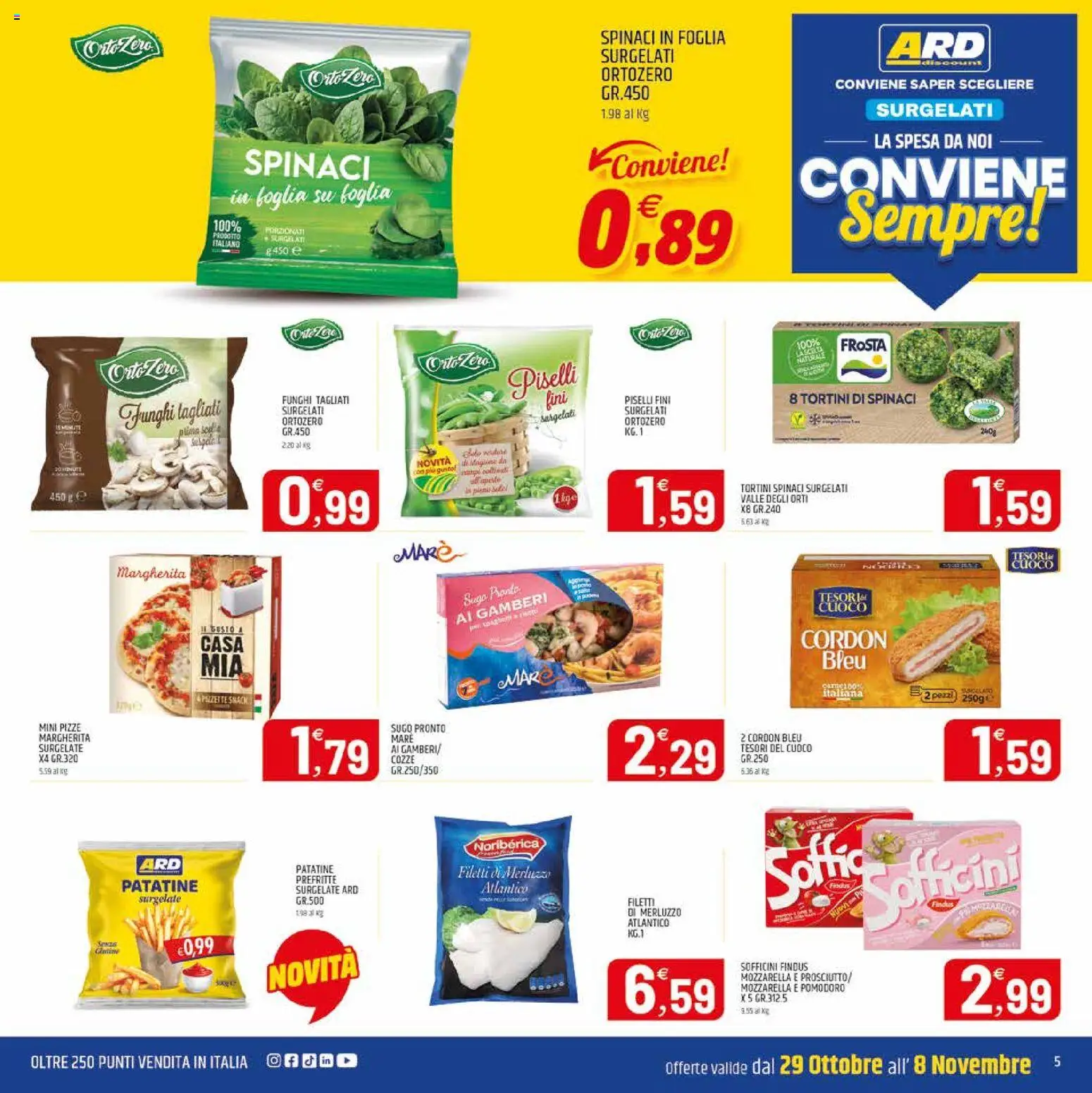 Volantino ARD Discount del 29/10/2026 | Pagina: 5 | Prodotti: Mozzarella, Pomodoro, Piselli, Sugo