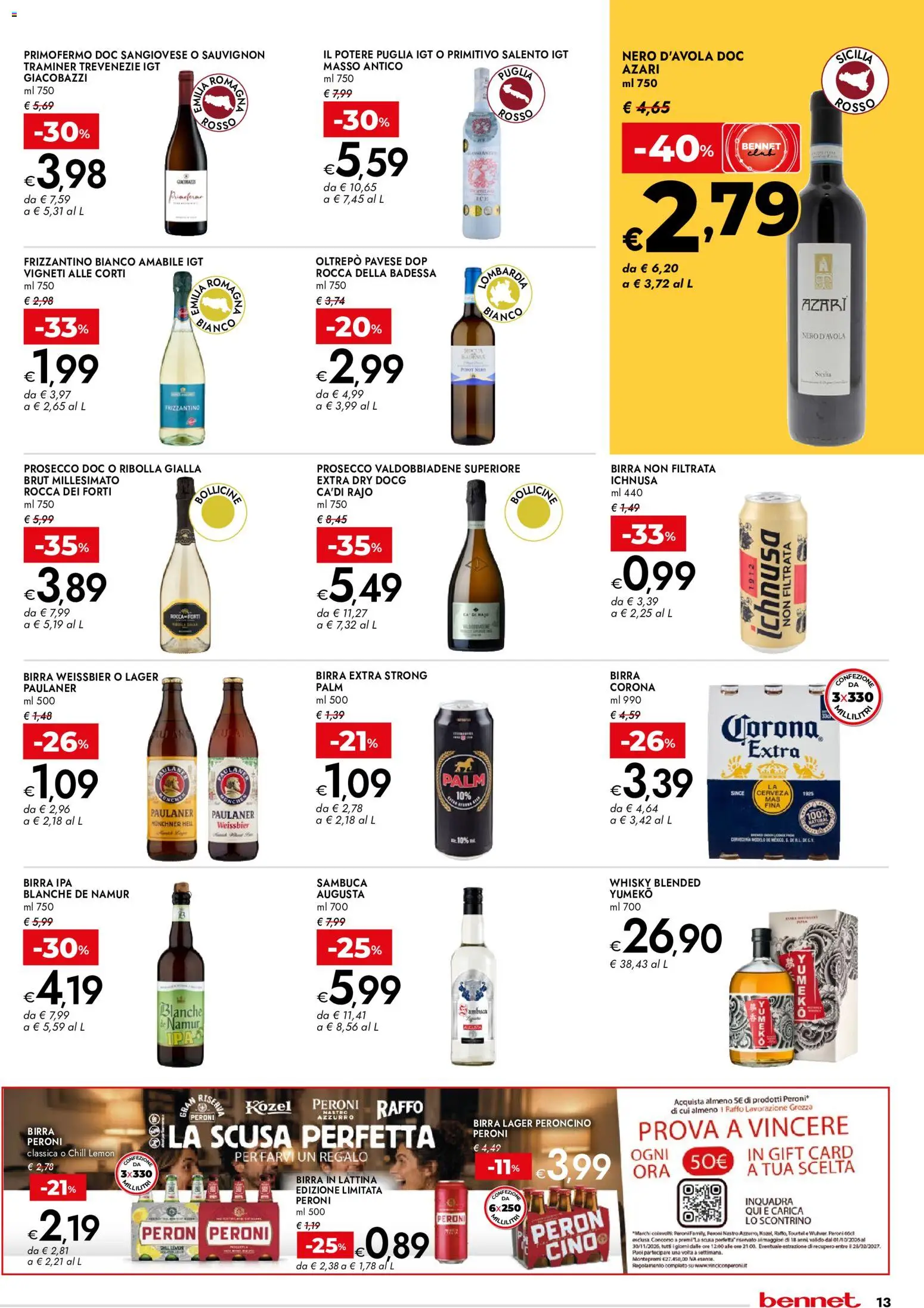 Volantino bennet del 22/10/2026 | Pagina: 13 | Prodotti: Birra, Birra in lattina, Prosecco, Whisky