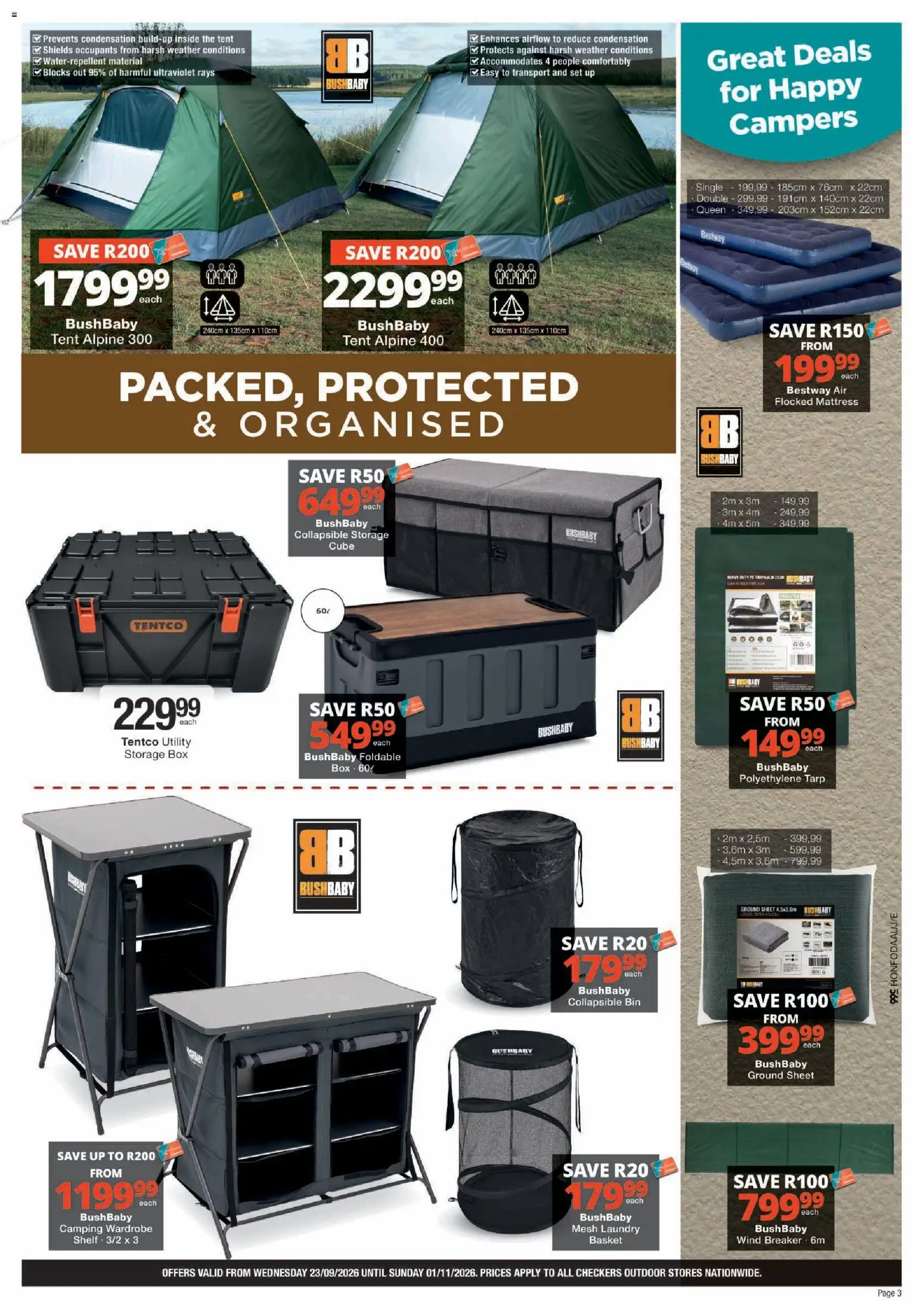 New Checkers catalogue – valid from 23/09/2026 | Page: 3 | Products: Mattress, Box, Basket, Tent