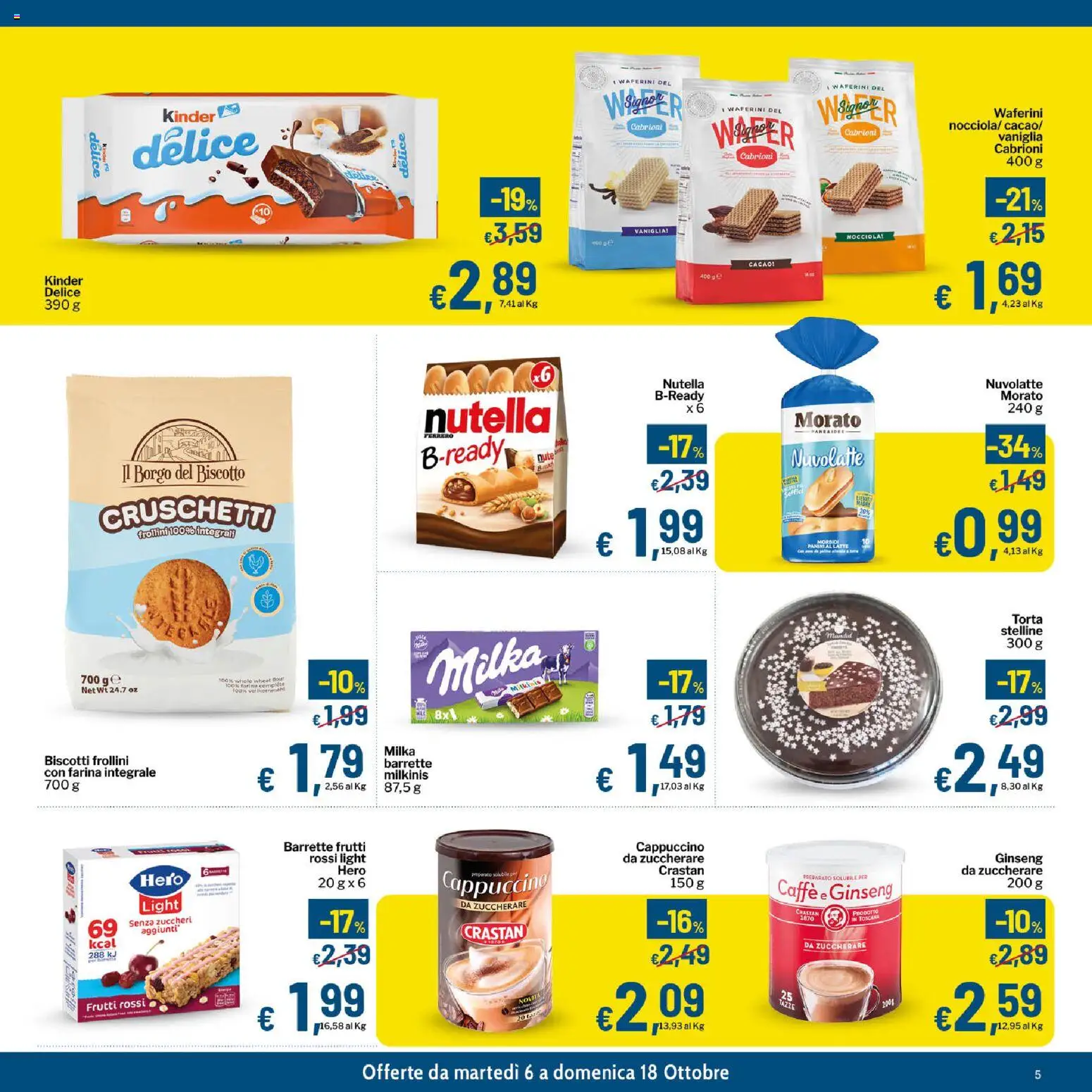 Volantino Qui Discount del 06/10/2026 | Pagina: 5 | Prodotti: Biscotti, Latte, Farina, Frollini