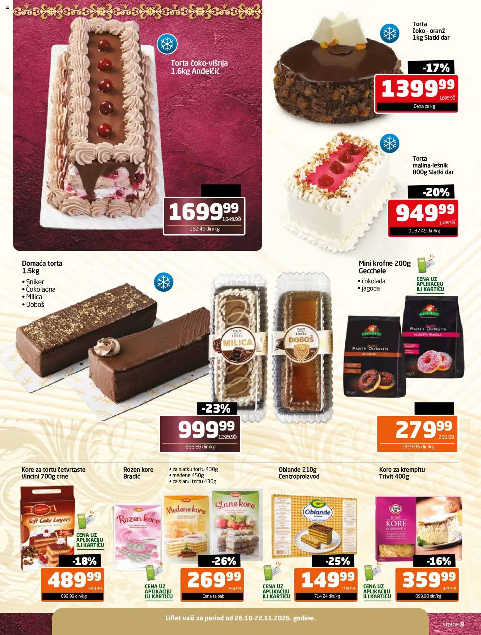 Gomex katalog - važi od 26.10.2026 | Strana: 8 | Proizvode: Jagoda, Kore za tortu, Čokolada, Torta
