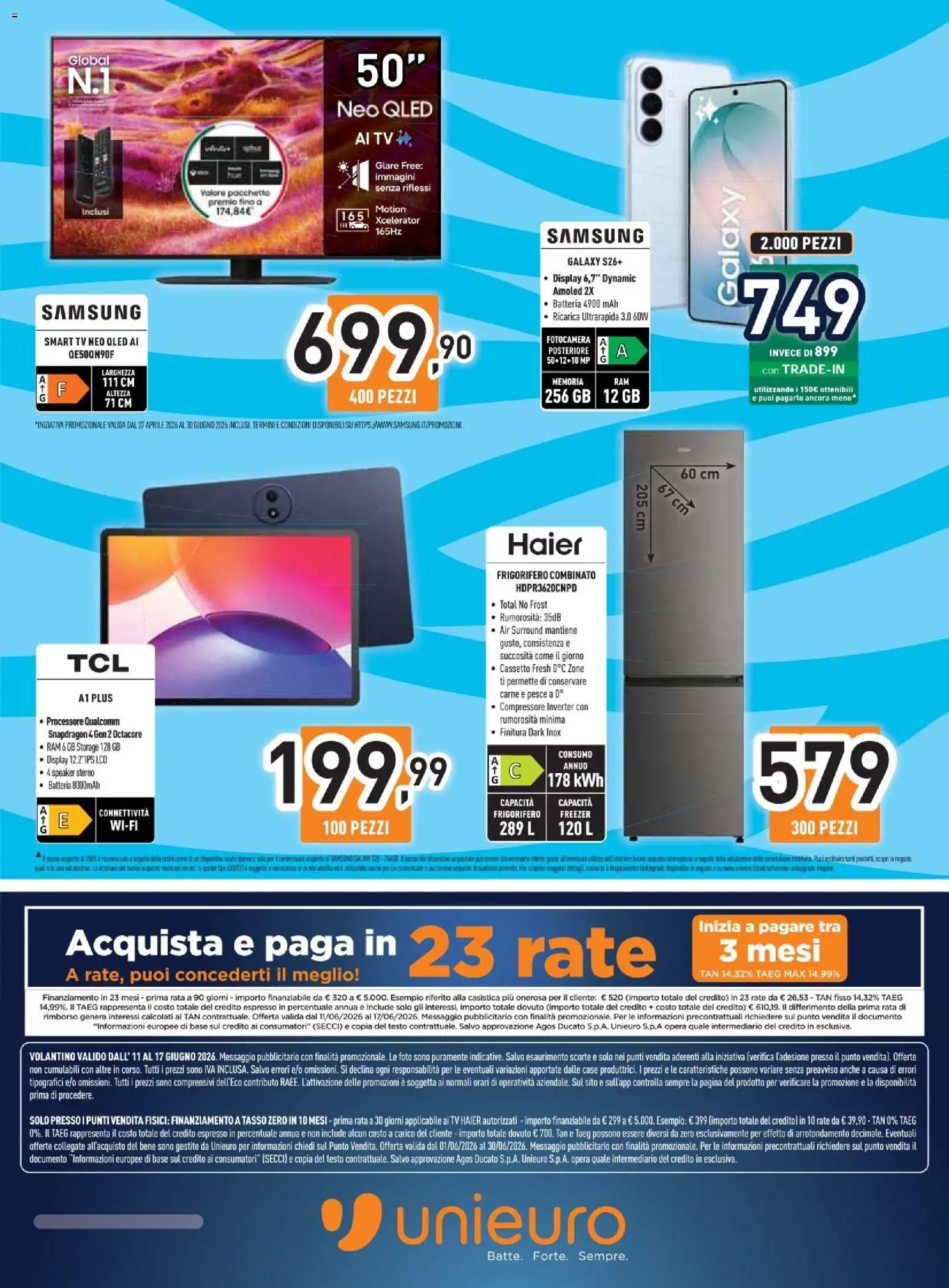 Volantino Unieuro del 11.06.2026 | Pagina: 27 | Prodotti: Pesce, Compressore, TV, Frigorifero combinato