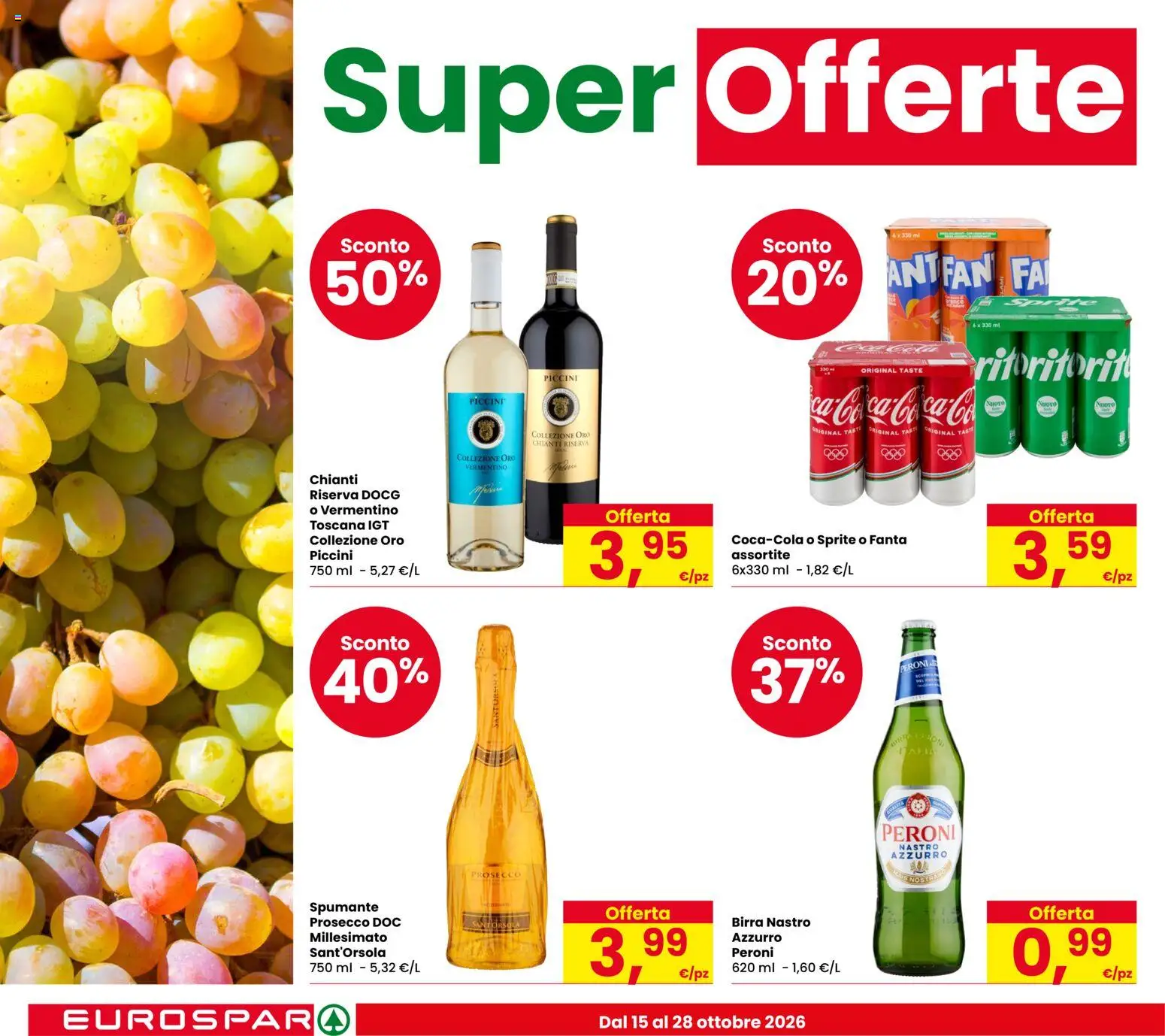 Volantino Eurospar del 15/10/2026 | Pagina: 14 | Prodotti: Birra, Prosecco, Spumante, Sprite