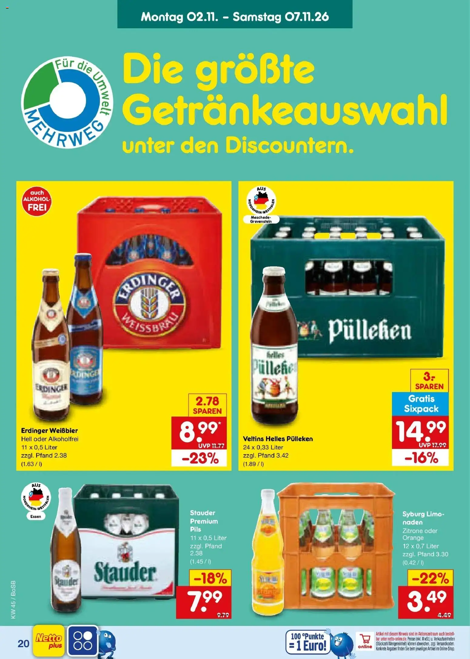 Netto Marken-Discount Prospekt Bochum – gültig ab 02.11.2026 | Seite: 30 | Produkte: Helles pulleken, Pils, Zitrone, Veltins