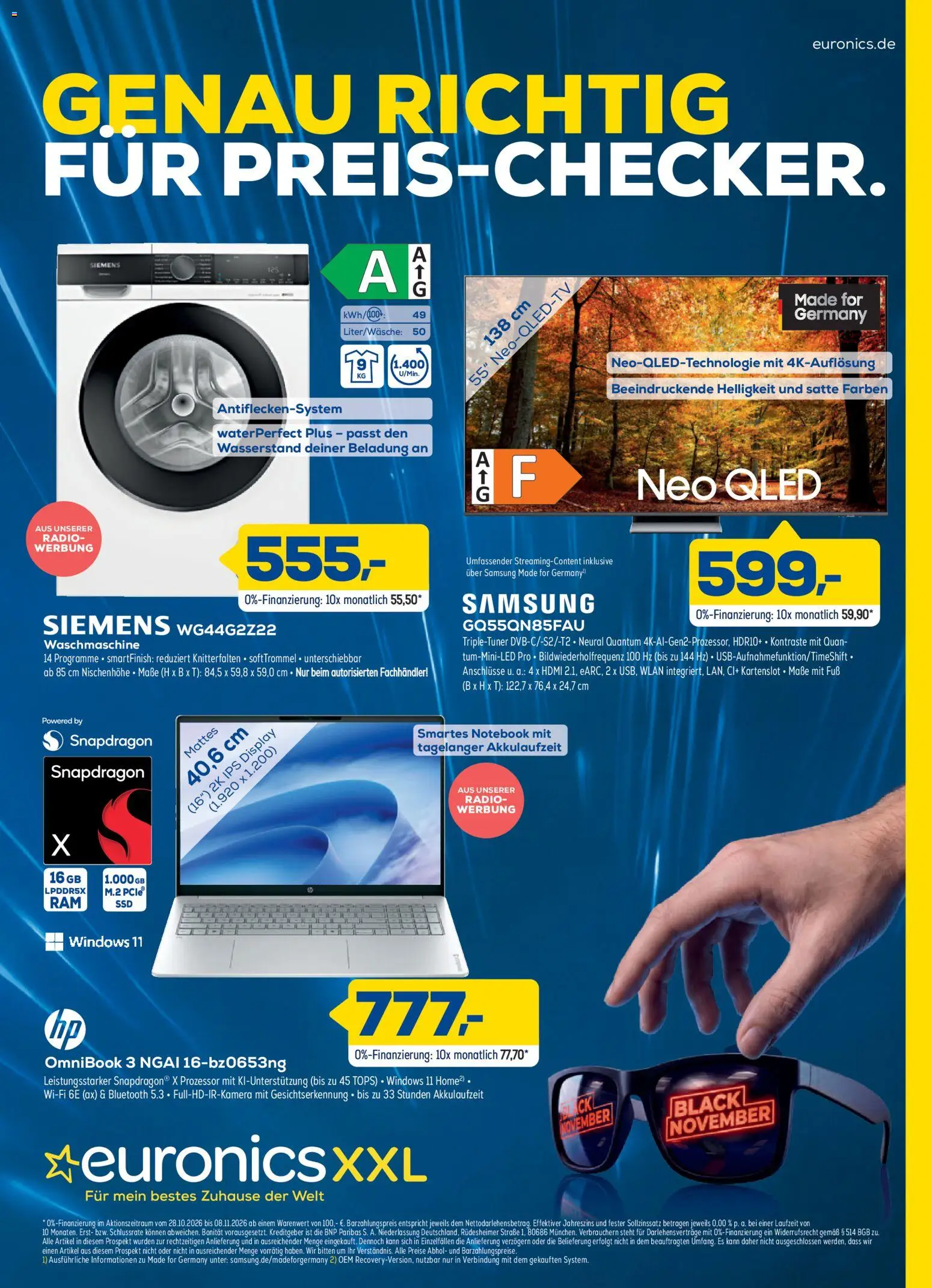 Euronics Black November – gültig ab 28.10.2026 | Seite: 1 | Produkte: Siemens, Waschmaschine, Samsung, Notebook
