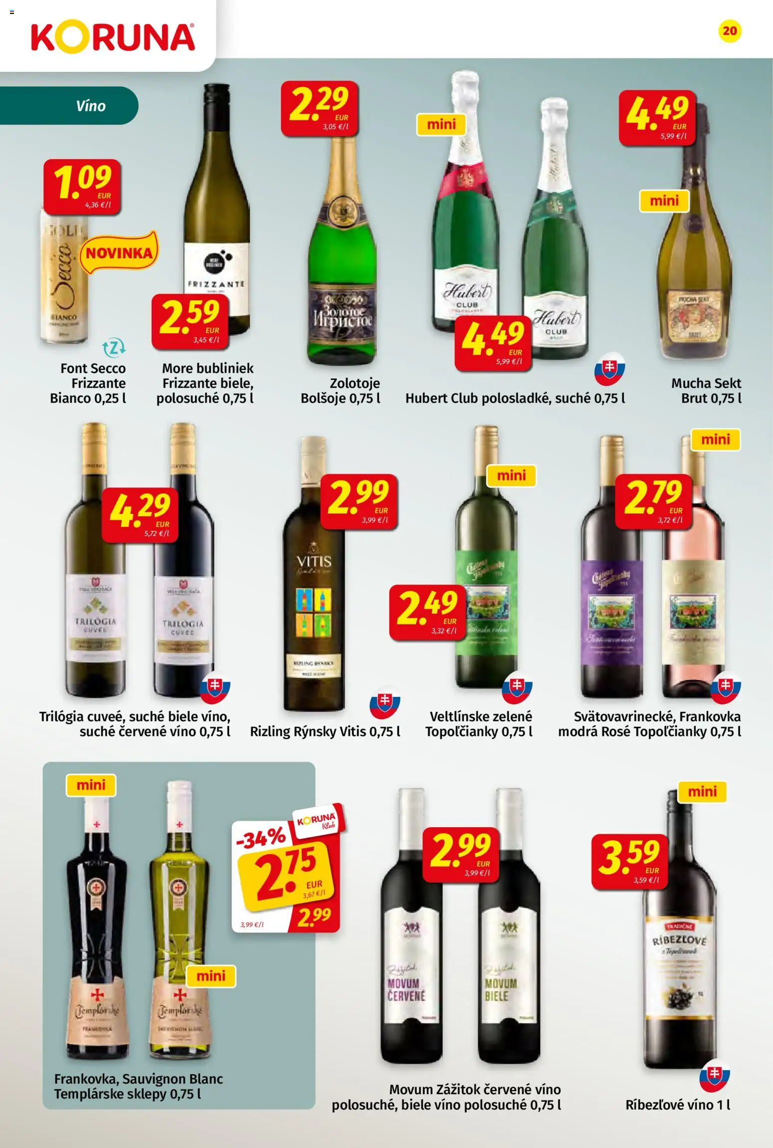 Nové Koruna akcie – leták je platný od 14.08.2026 | Strana: 20 | Produkty: Biele víno, Víno, Sekt, Ríbezľové víno