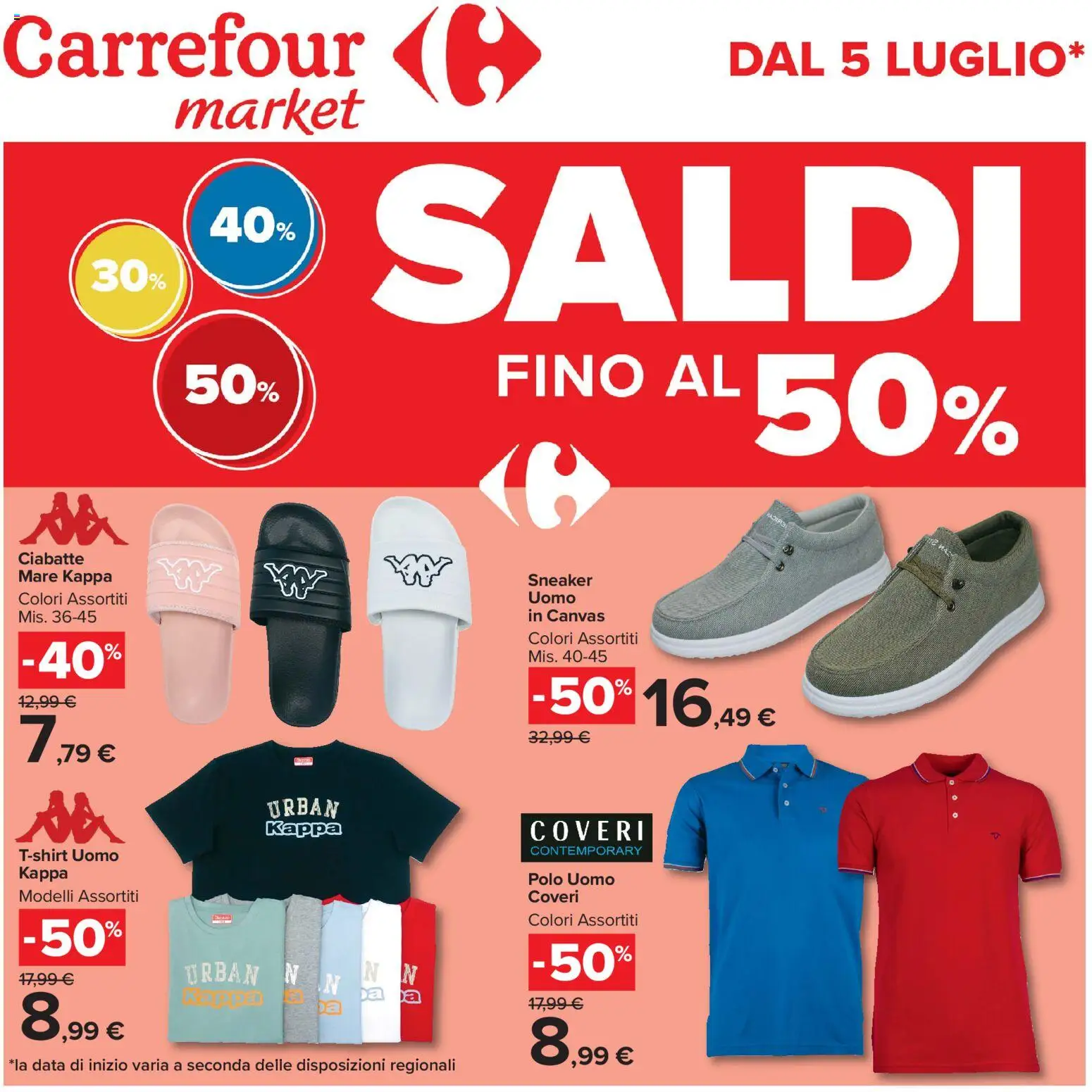 Volantino Carrefour del 05/07/2026 | Pagina: 1 | Prodotti: Ciabatte, Data, Polo
