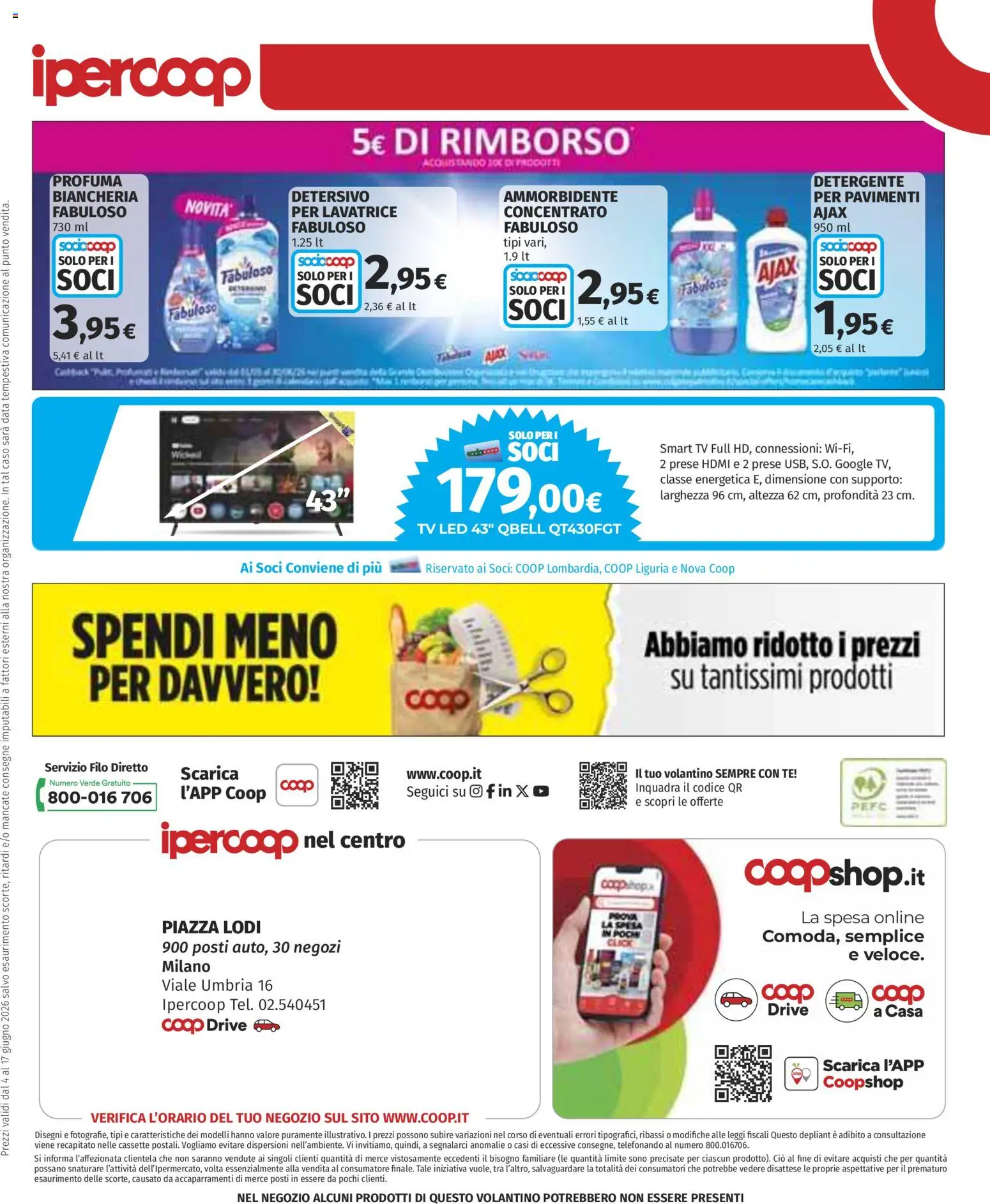 Volantino Ipercoop del 04.06.2026 | Pagina: 41 | Prodotti: Tè, Lavatrice, Data, TV