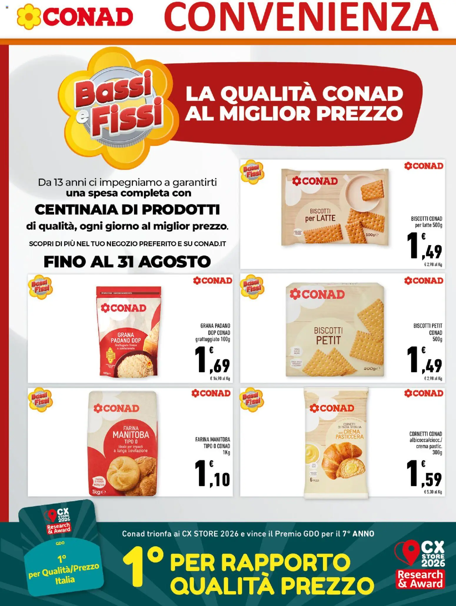 Volantino Conad del 29/07/2026 | Pagina: 6 | Prodotti: Crema, Biscotti, Farina, Grana Padano