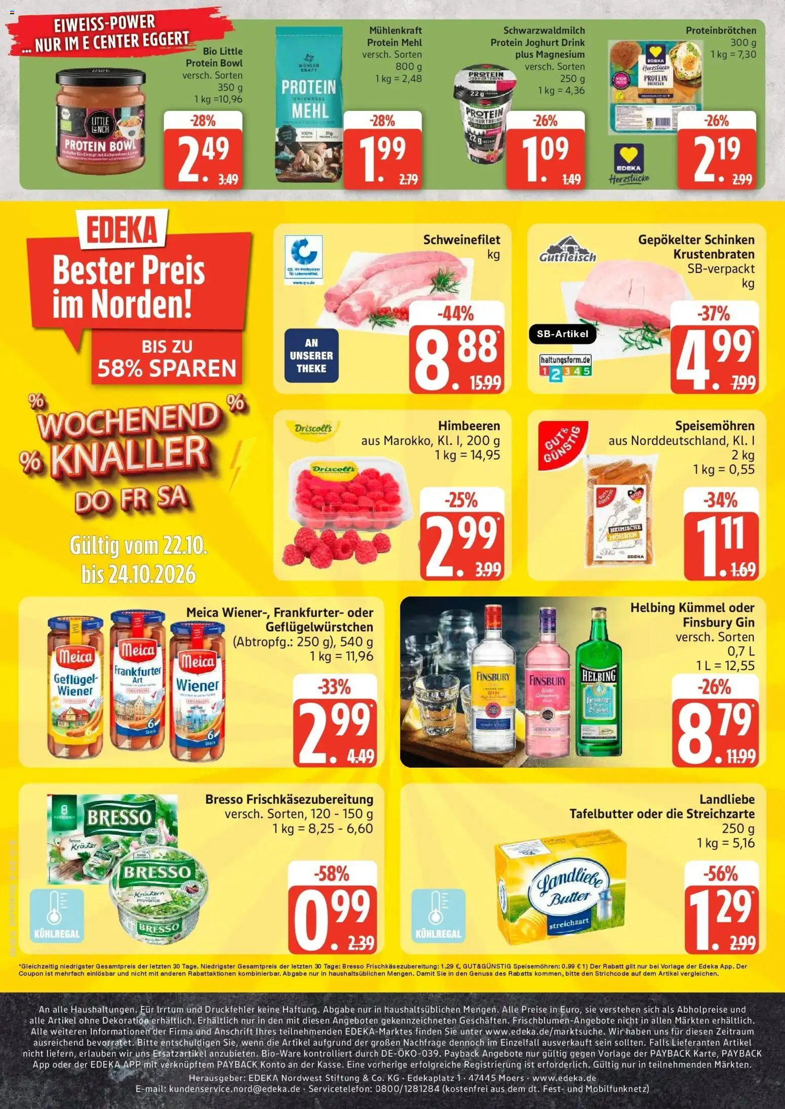 E center Prospekt Stralsund (ab 19.10.2026) zum Blättern | Seite: 32 | Produkte: Himbeeren, Joghurt, Bresso, Schinken