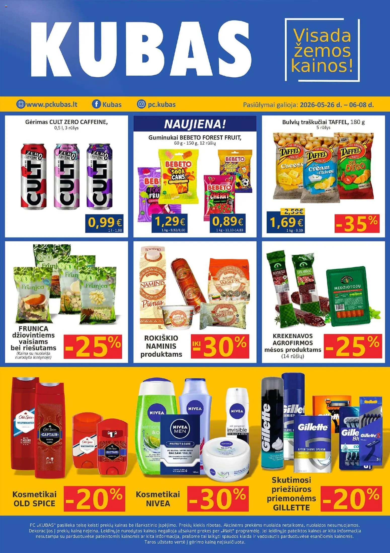 Kubas akcijos nuo 26.05.2026 | Puslapis: 1 | Prekių: Pienas, Varškė, Guminukai, Traškučiai