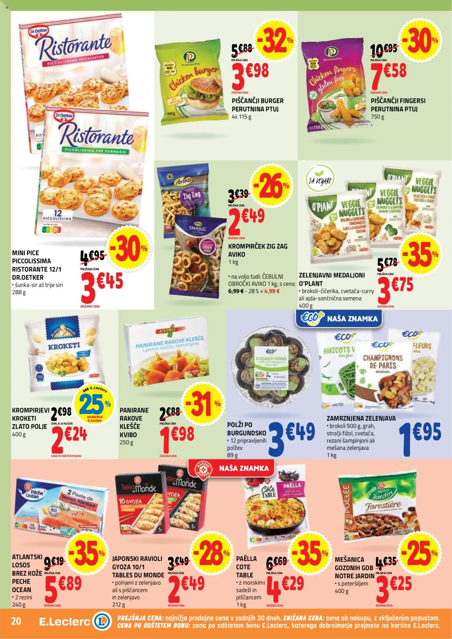 Novi E.leclerc katalog ponudbe – veljaven od 13.05.2026 | Stran: 20 | Izdelki: Zamrznjena zelenjava, Losos, Zelenjava
